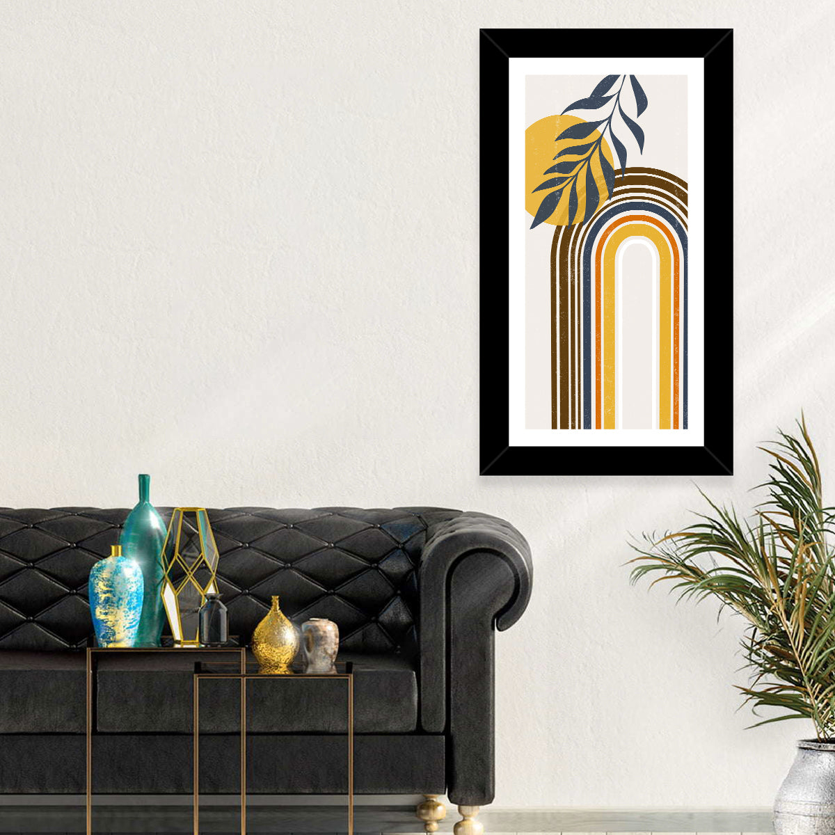 Boho Concentric Sun Arch Wall Art in a room, portrait