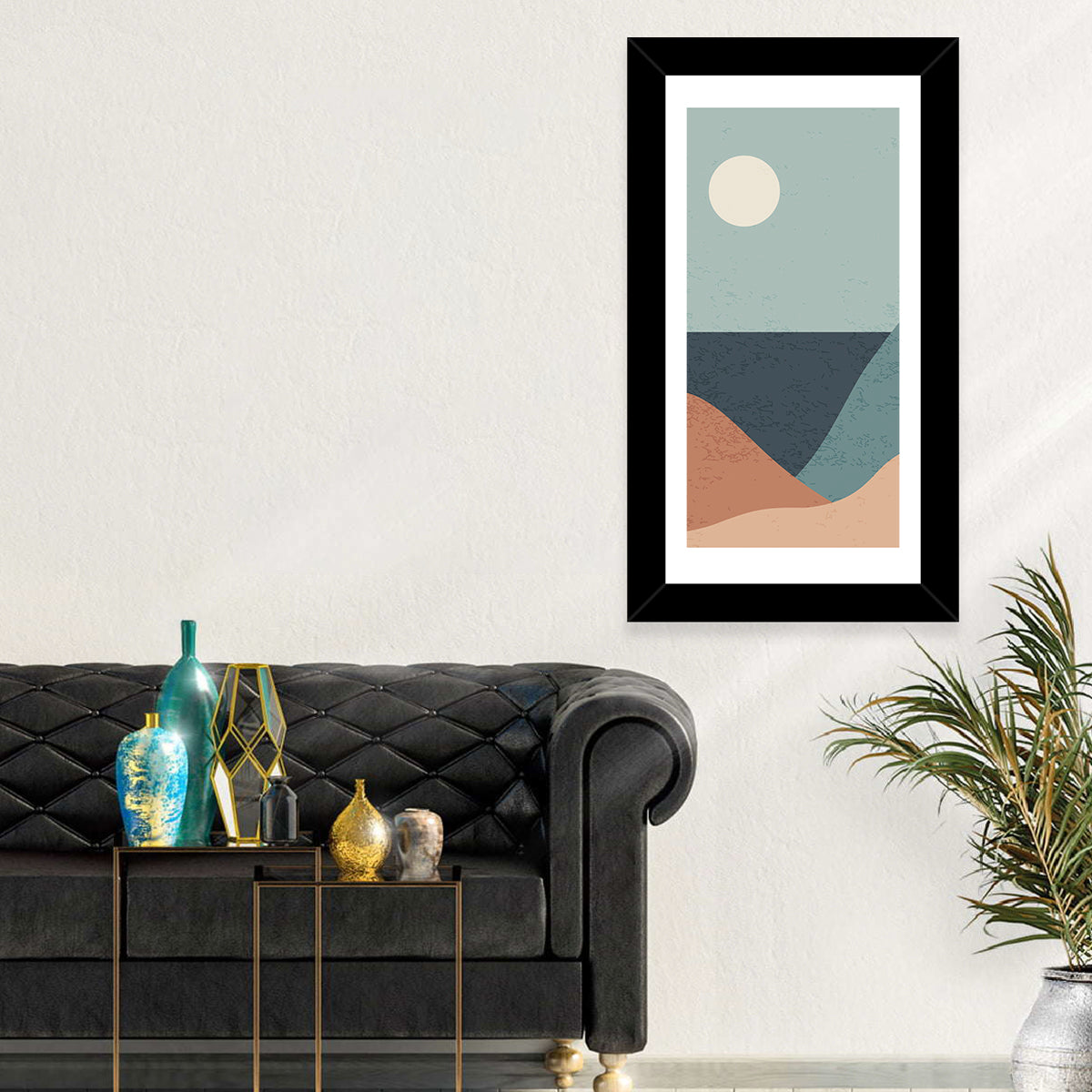 Moonlit Coastal Dunes Wall Art in a room, portrait