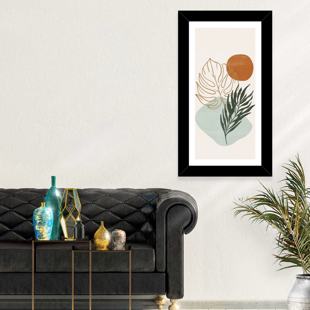 Monstera Sun Botanical Composition Wall Art in a room, portrait