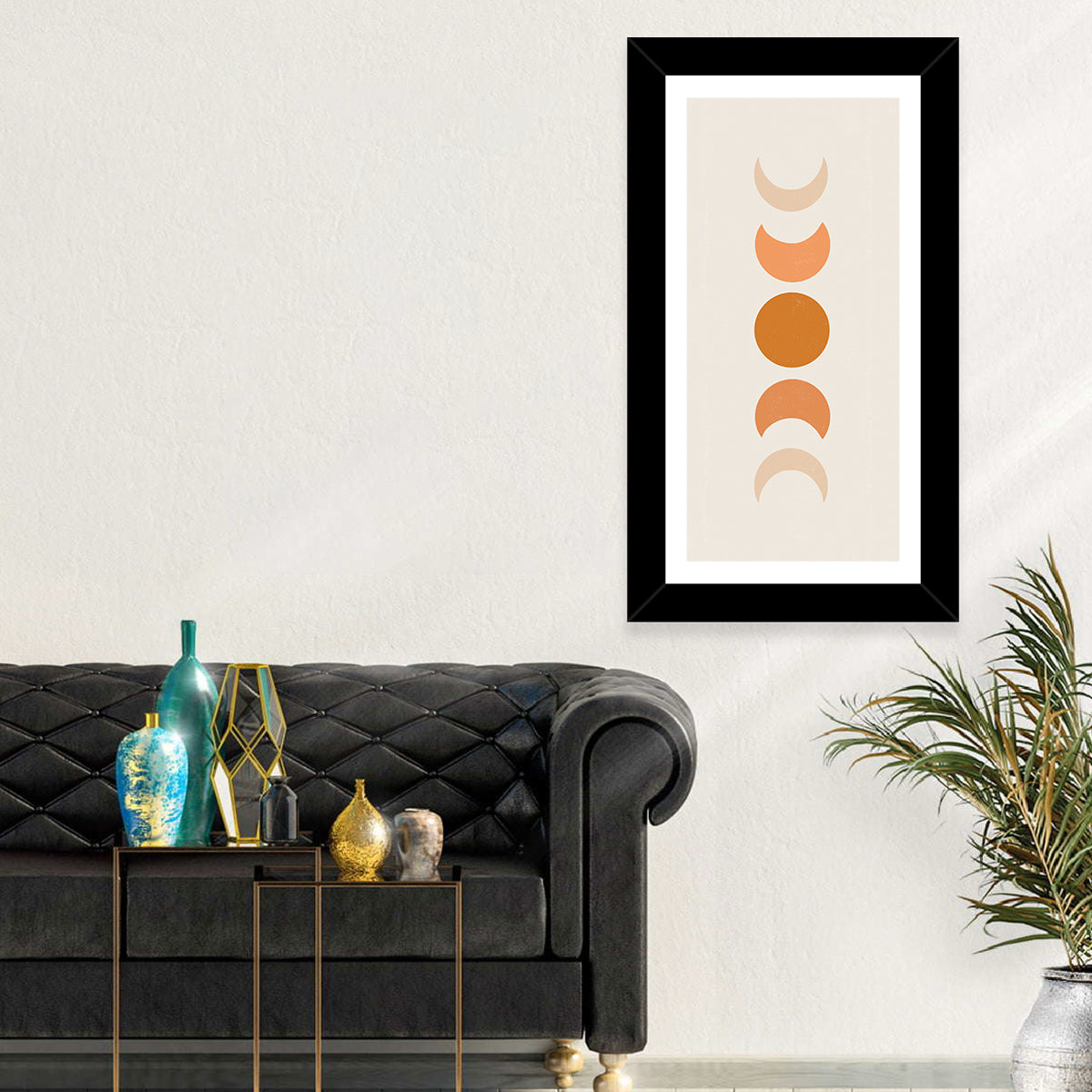 Minimalist Moon Phases Wall Art in a room, portrait