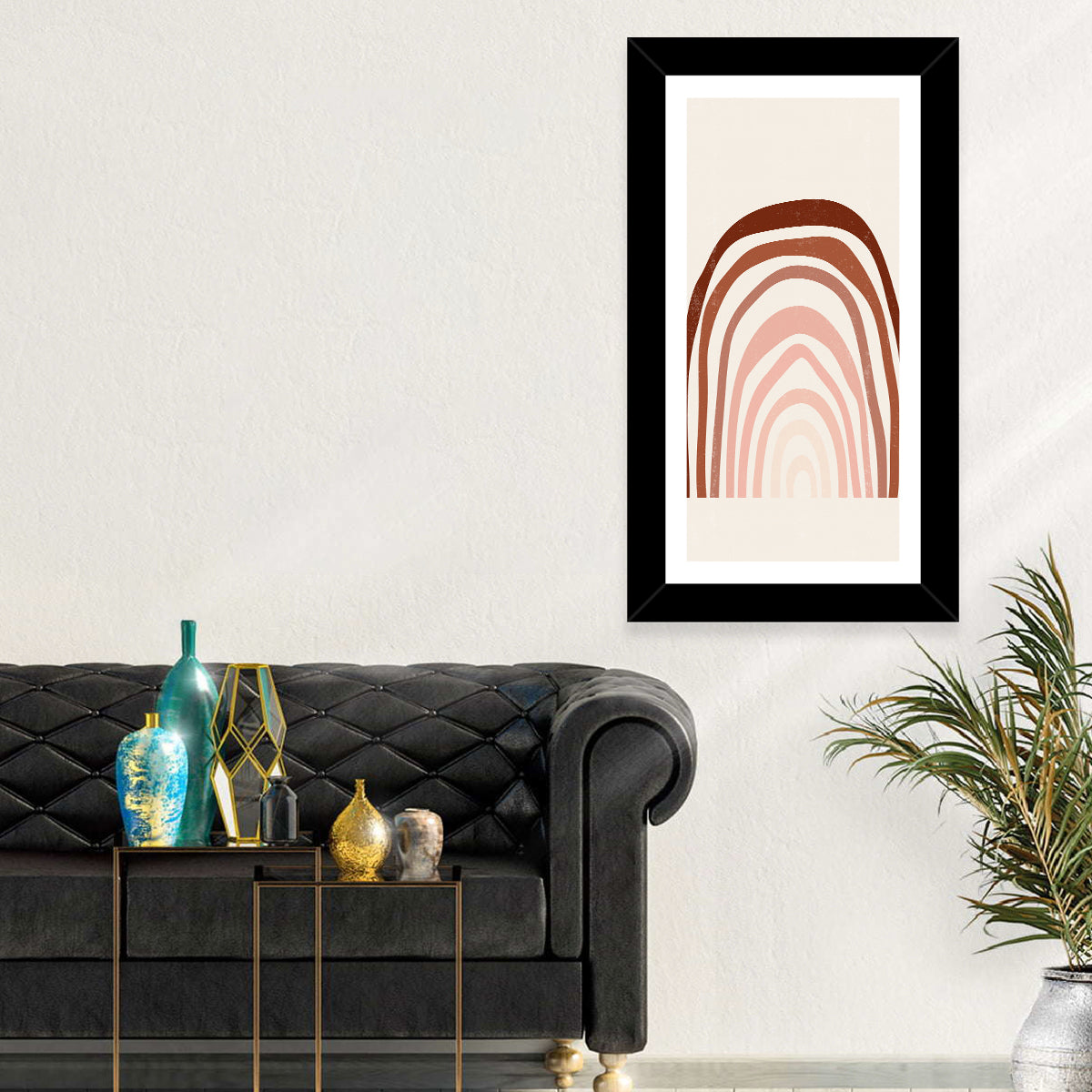 Muted Rainbow Arches Wall Art in a room, portrait