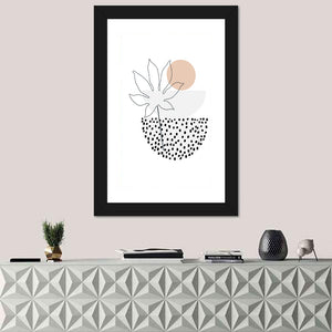 Vertical Bowls & Palm Leaf Illustration Wall Art