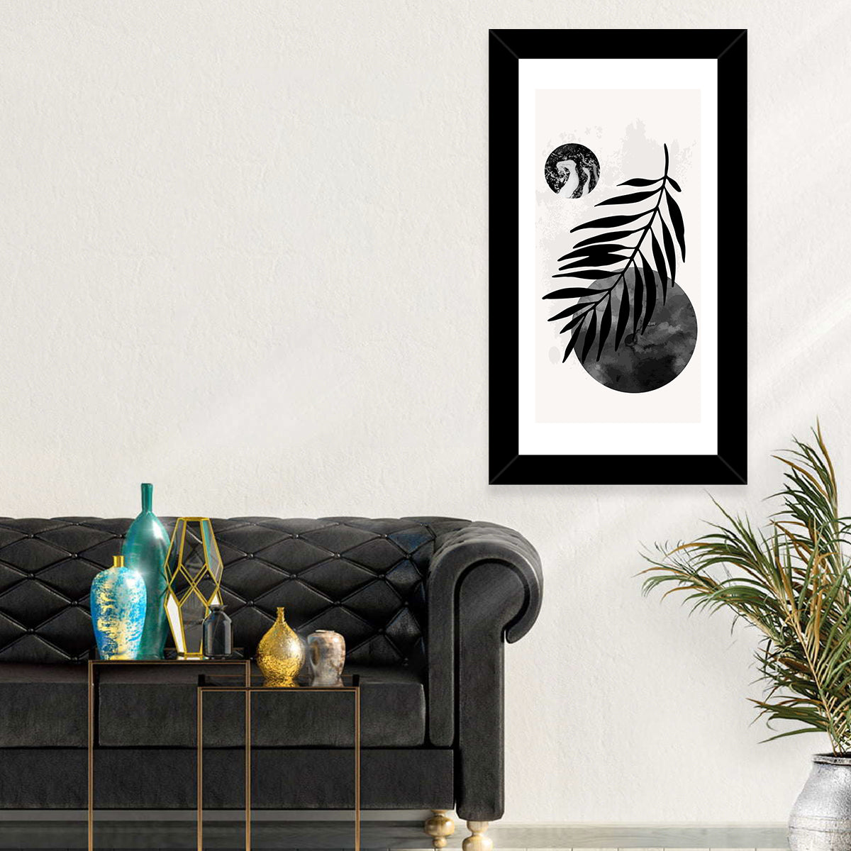 Minimal Palm Leaf Study Wall Art in a room, portrait