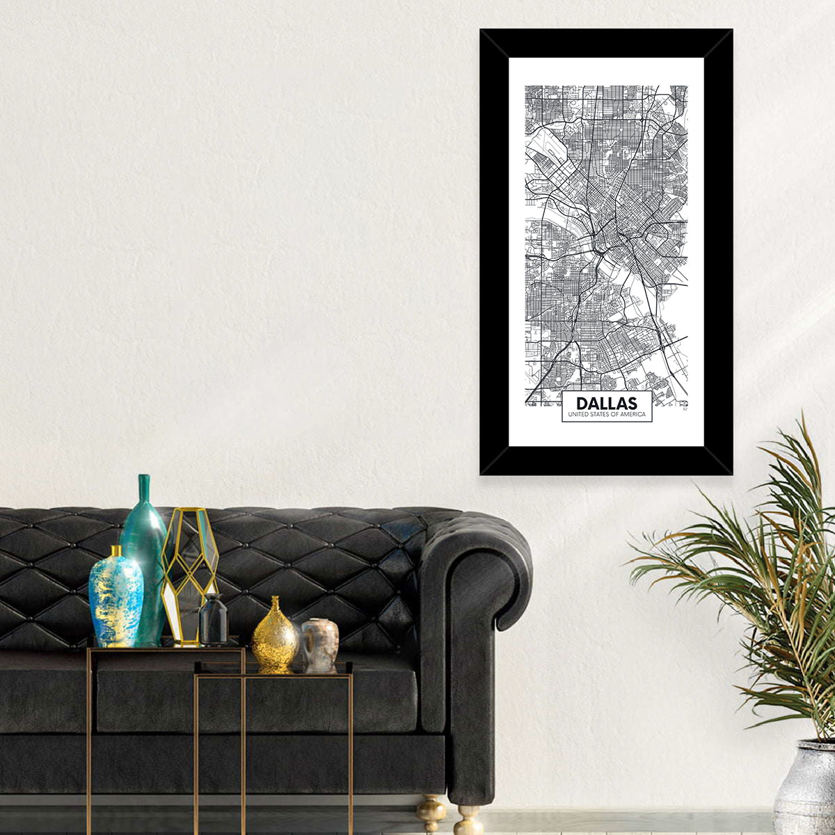 Dallas City Map with Coordinates Wall Art