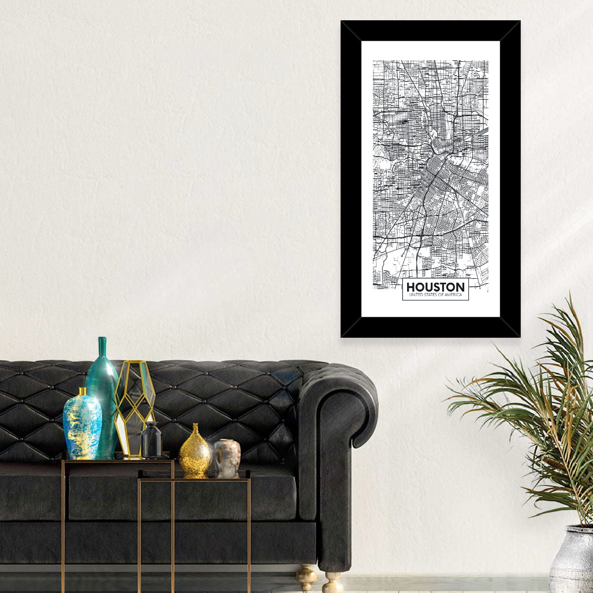 Houston Street Grid Map Wall Art in a room, portrait