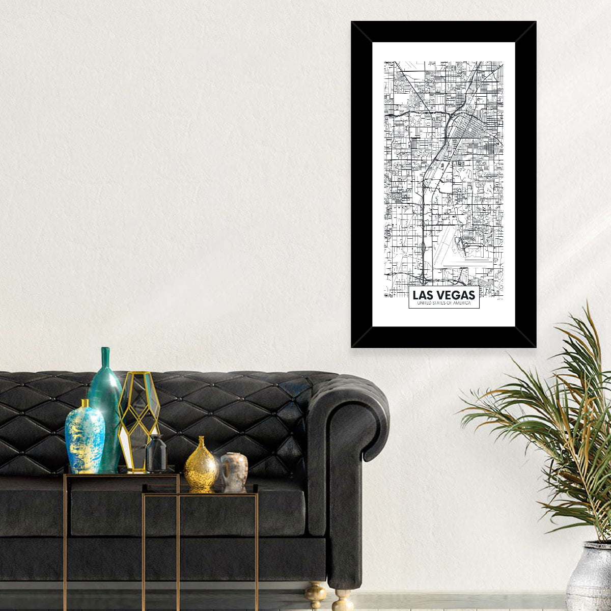 Las Vegas Street Grid Map Wall Art in a room, portrait