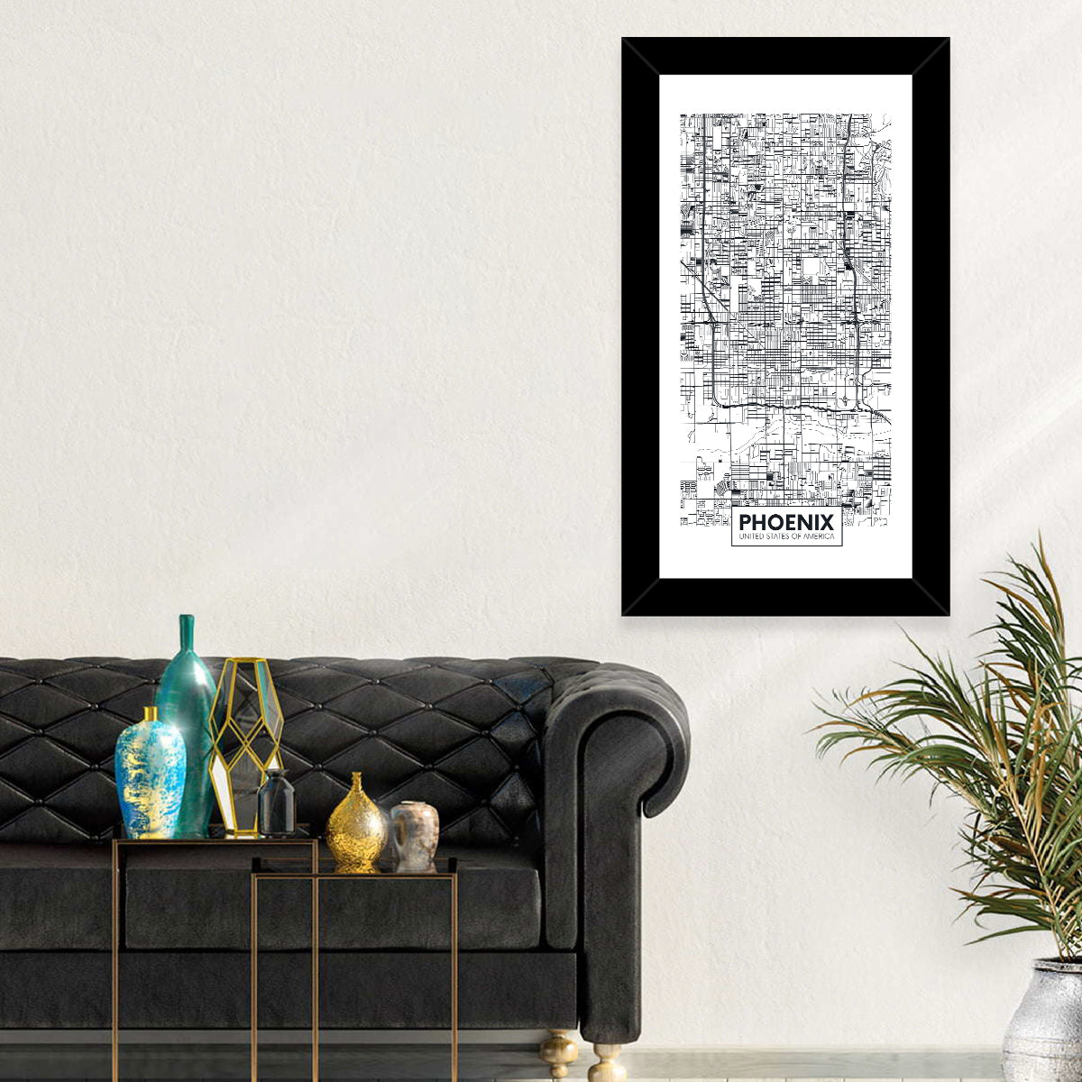 Phoenix Street Grid Map Wall Art in a room, portrait