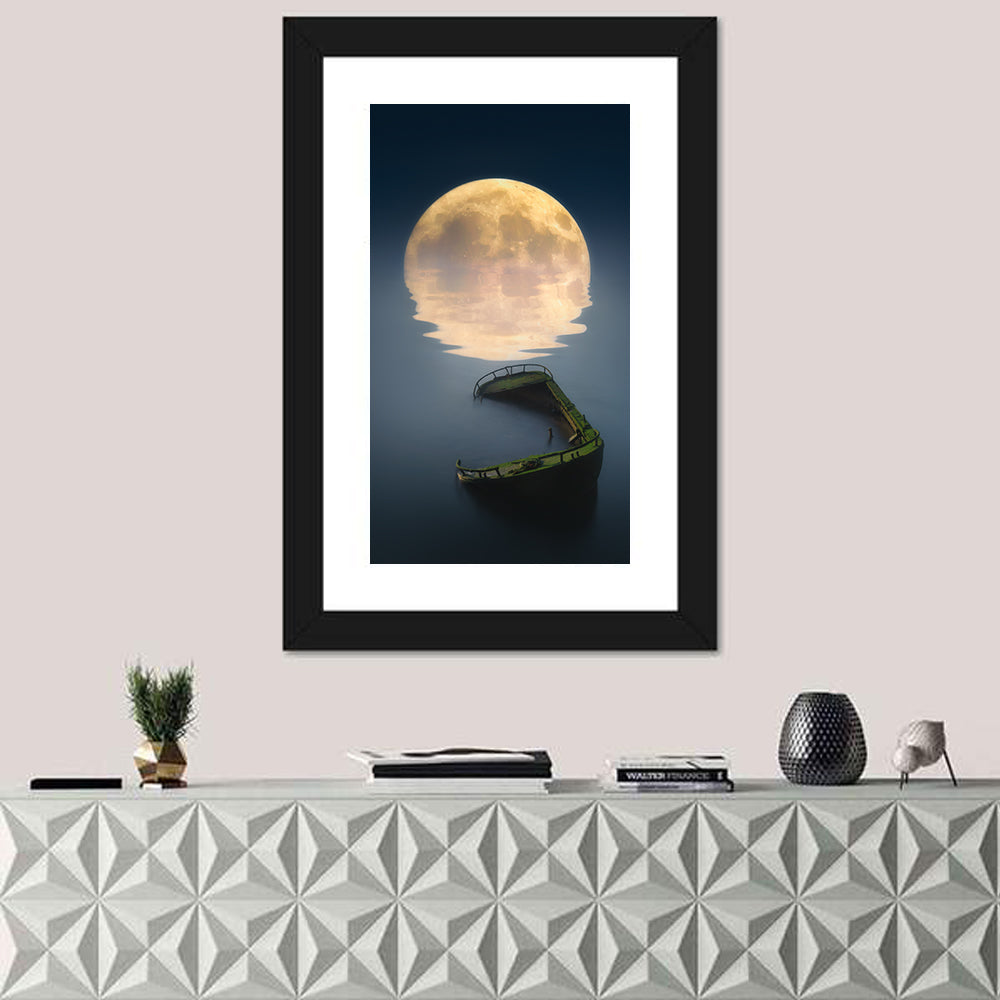 Moonlit Shipwreck Reflection Wall Art