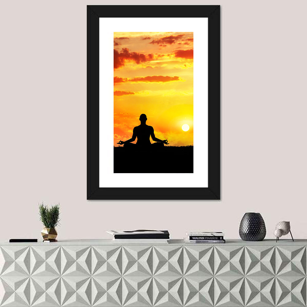 Sunset Yoga Meditation Silhouette Wall Art