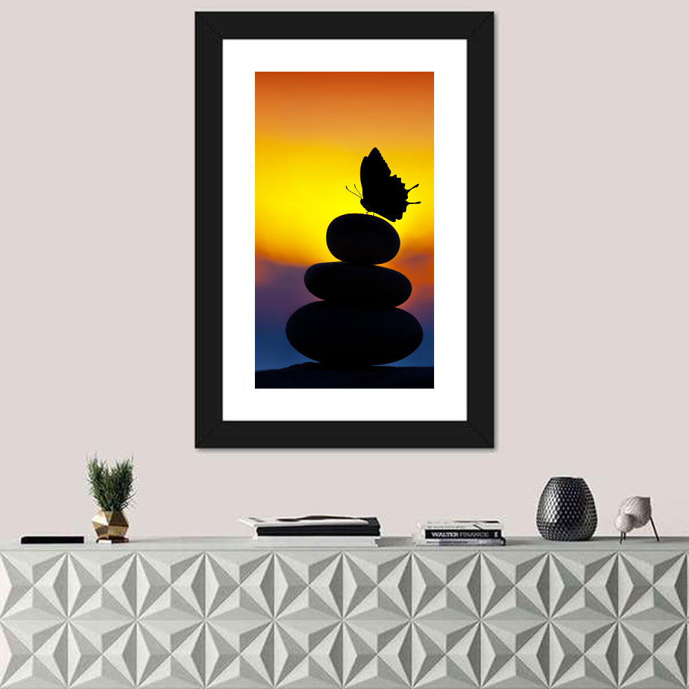 Stacked Spa Stones with Butterfly Wall Art