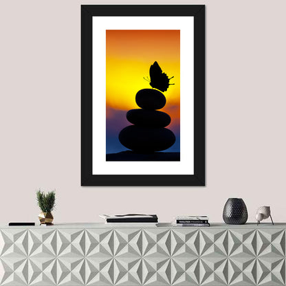 Stacked Spa Stones with Butterfly Wall Art