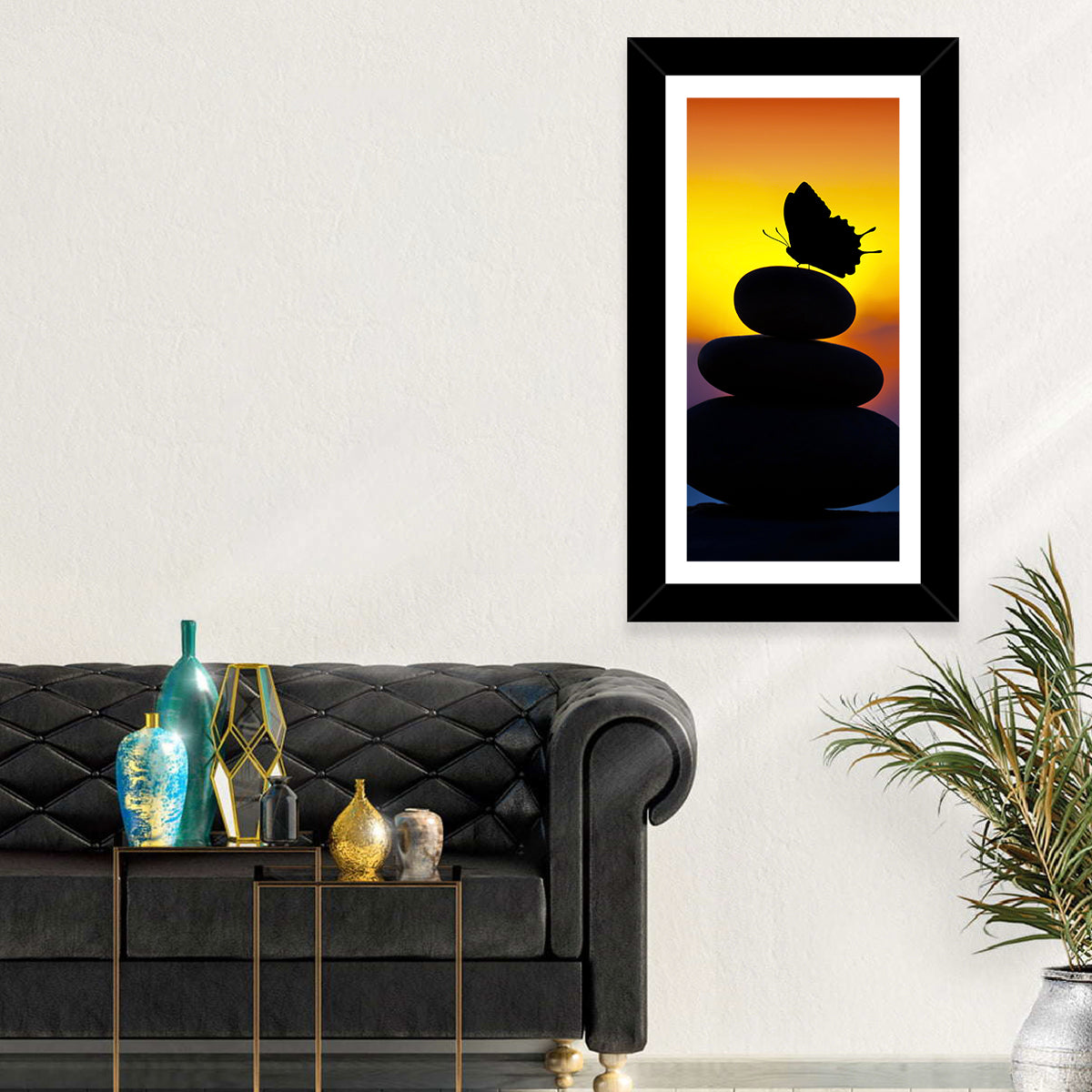 Stacked Spa Stones with Butterfly Wall Art