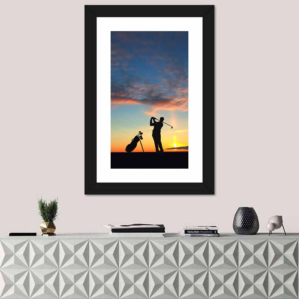 Sunset Golfer Silhouette Wall Art