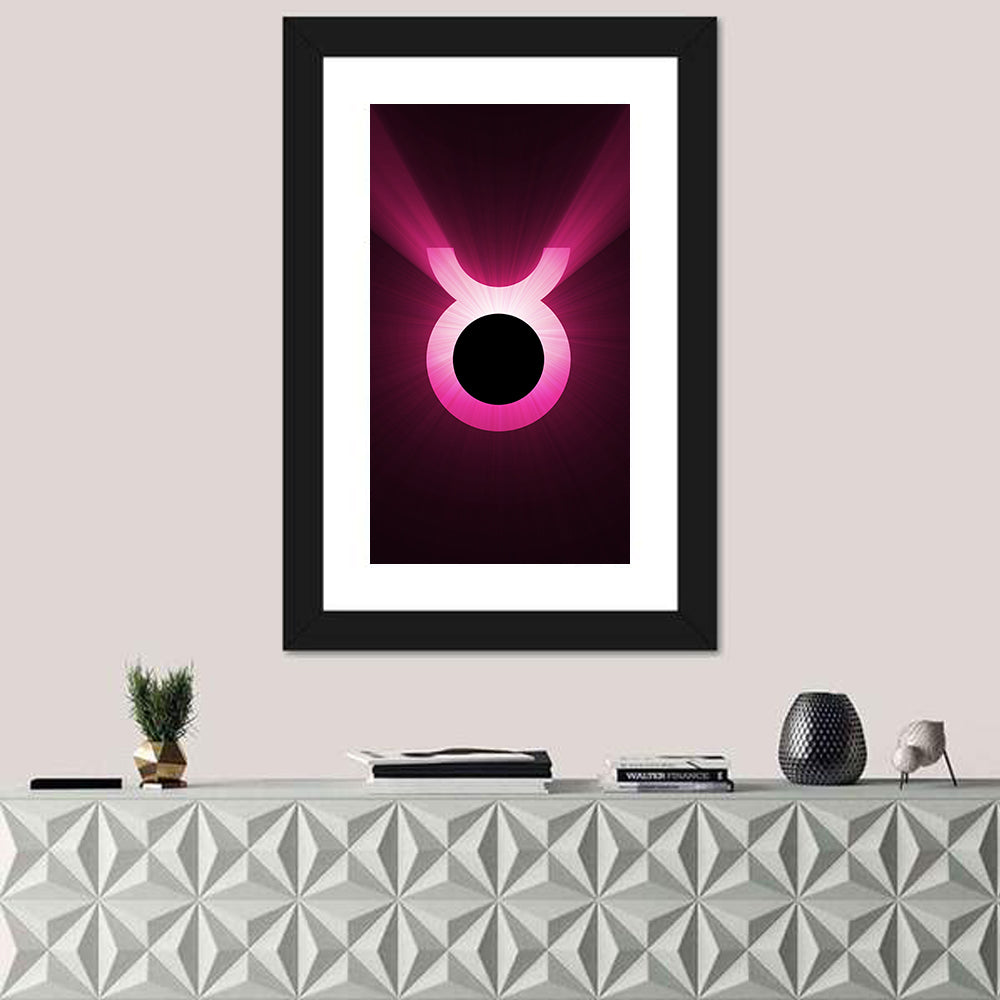 Glowing Pink Taurus Symbol Wall Art