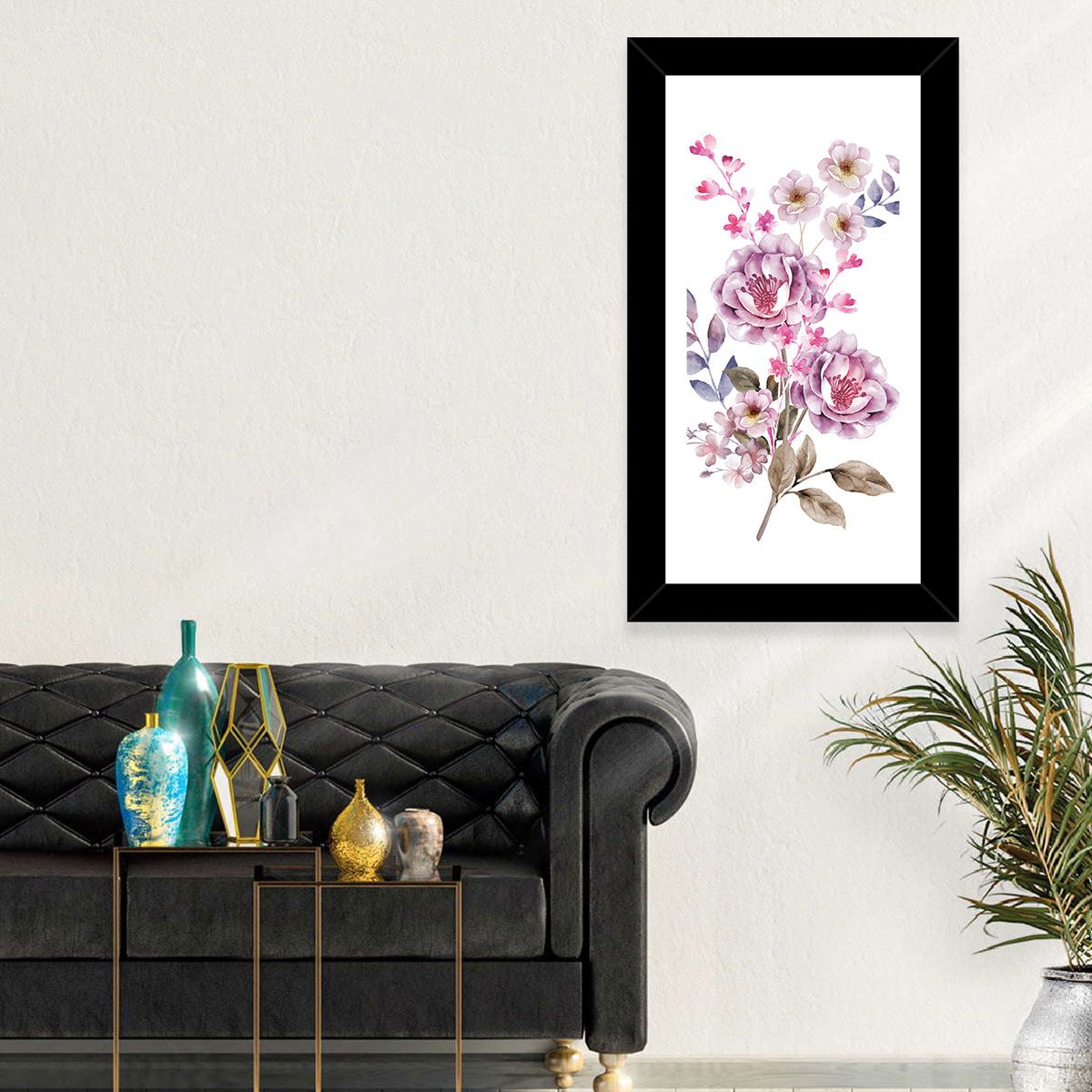 Lavender Watercolor Bouquet Wall Art in a room, portrait
