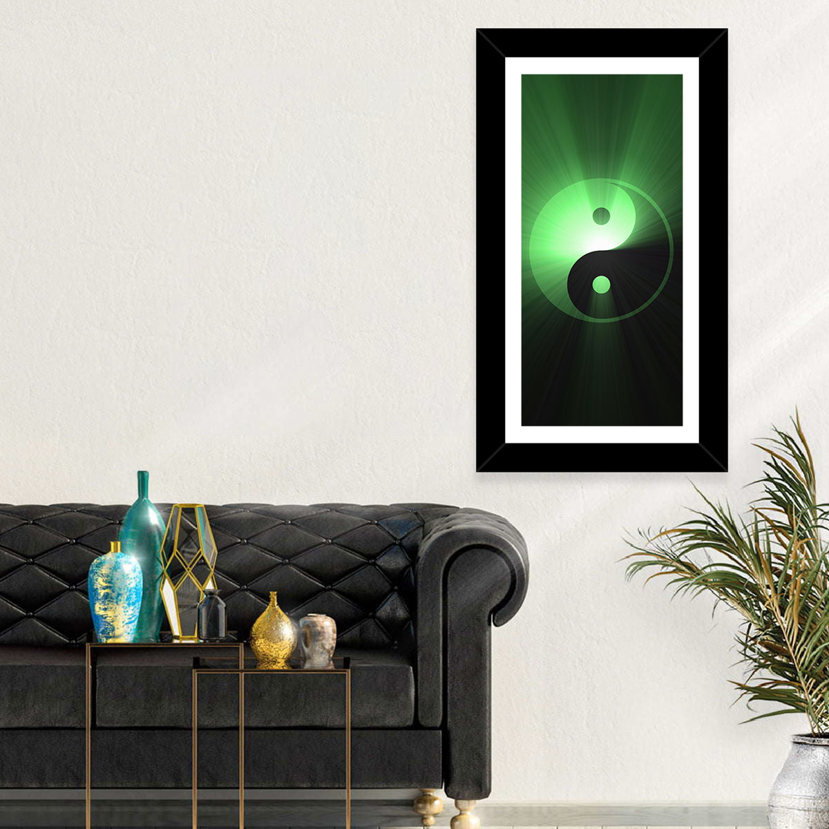 Green Glowing Yin Yang Wall Art