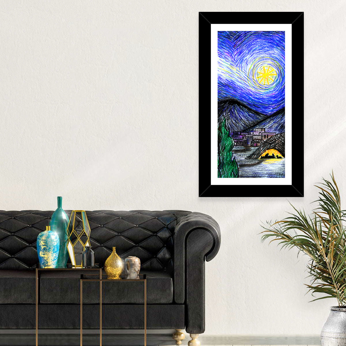 Starry Night Over Bethlehem Wall Art in a room, portrait