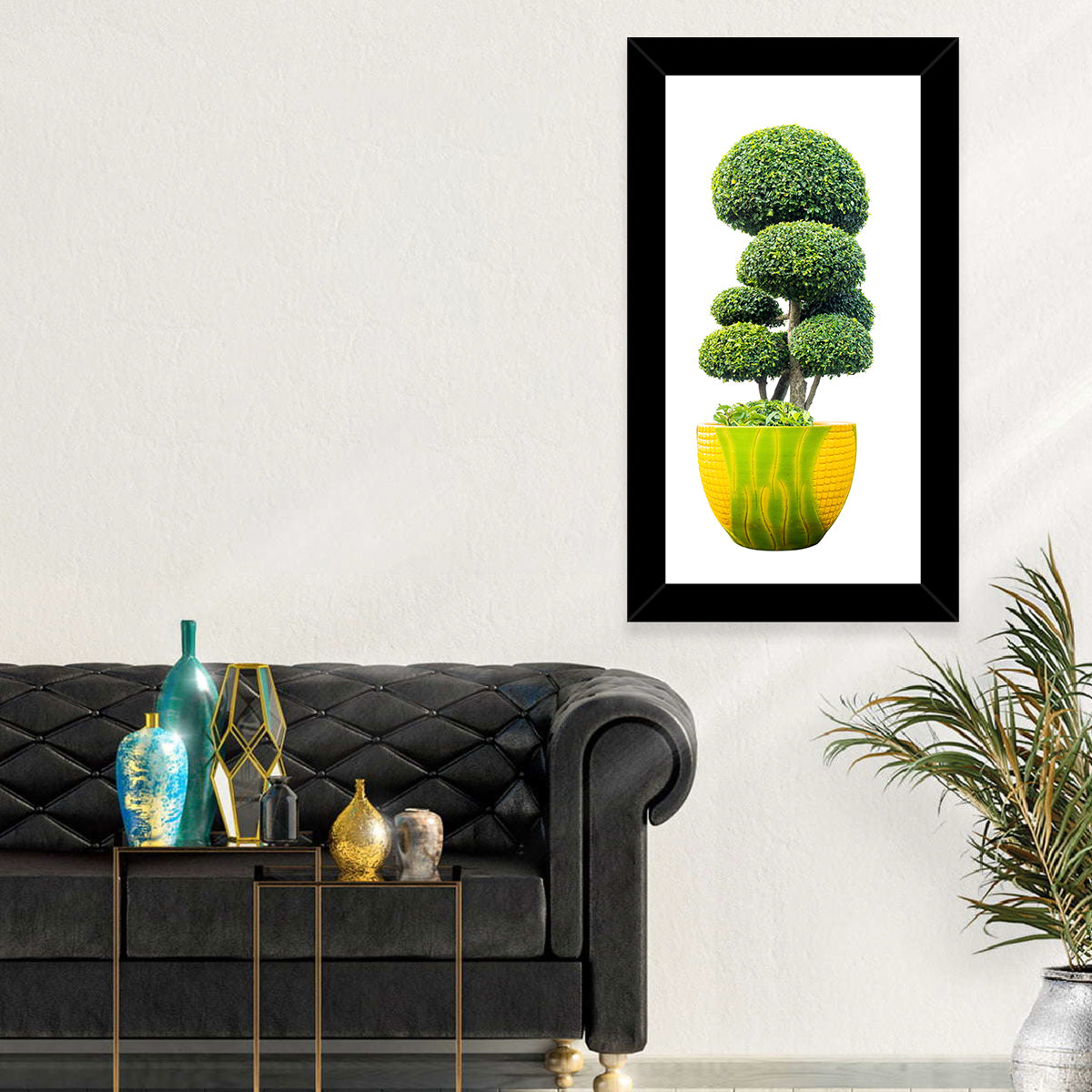 Bonsai Topiary in Yellow Lime Pot Wall Art in a room, portrait