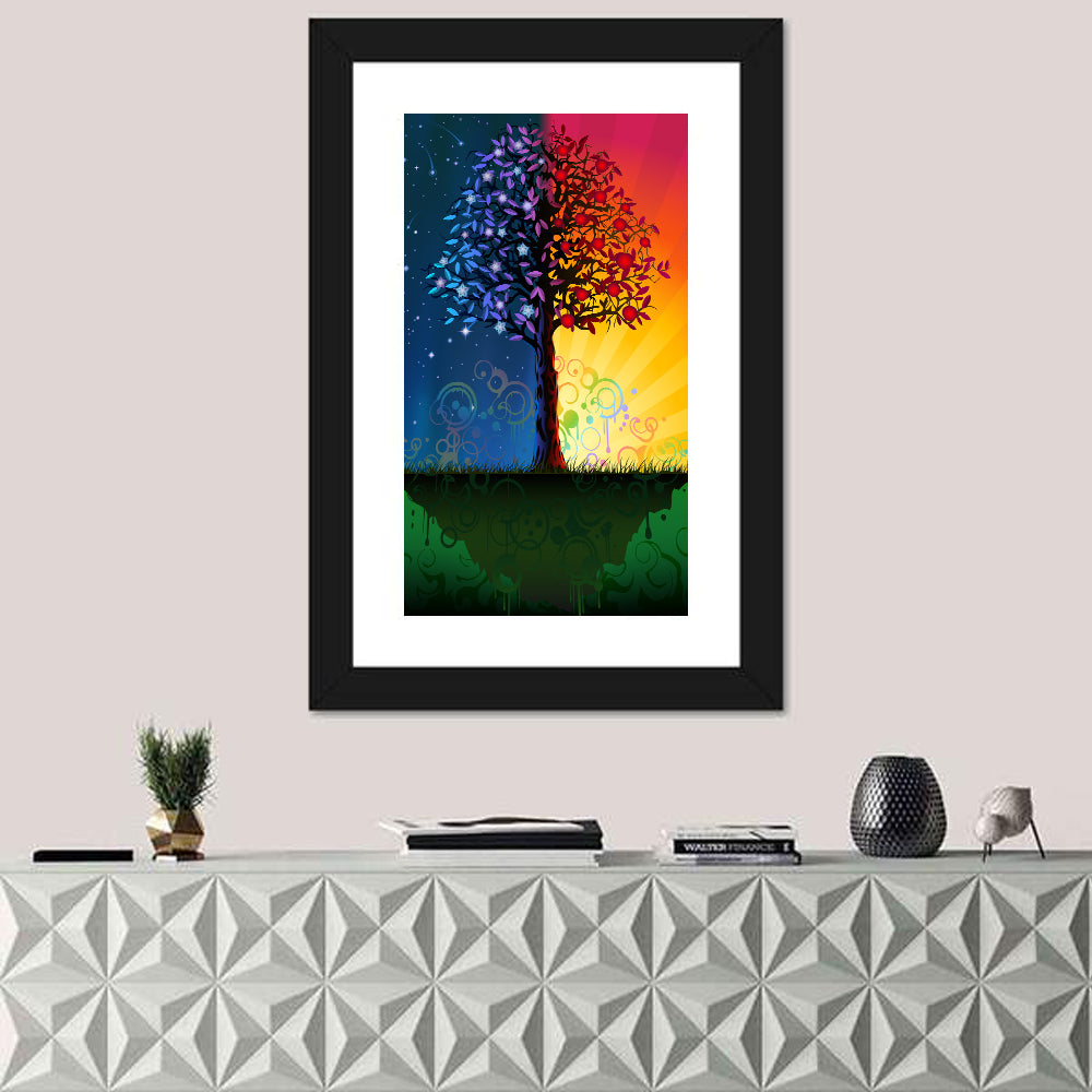 Tree of Day and Night Wall Art in a room, portrait