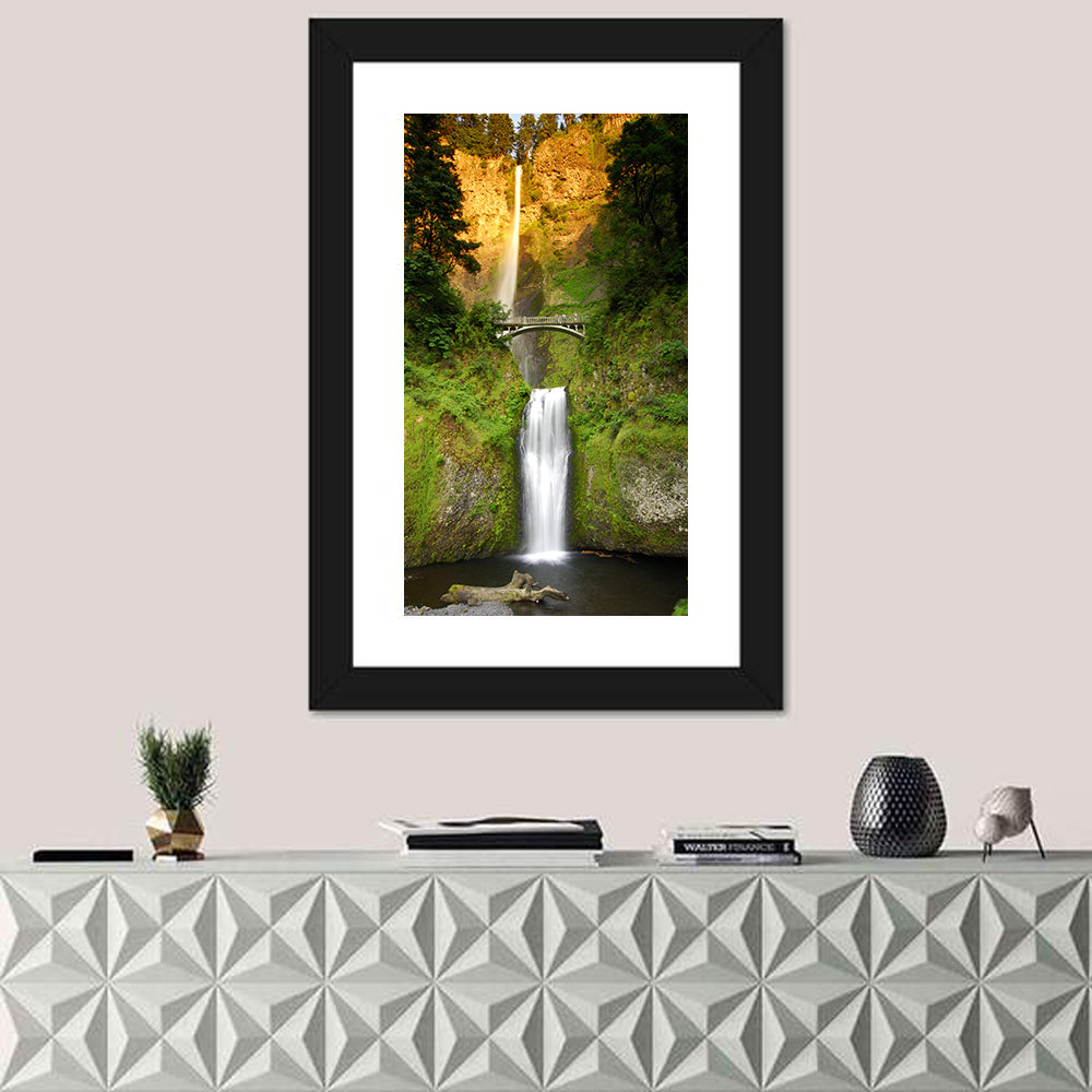 Multnomah Falls at Golden Hour Wall Art in a room, portrait