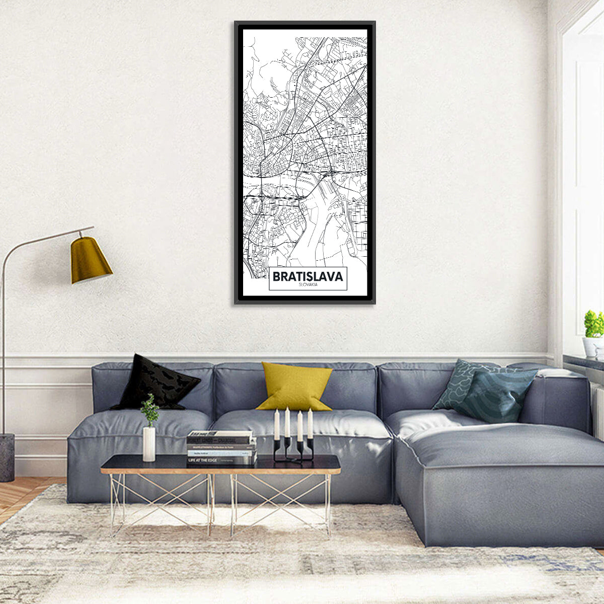 Bratislava City Map Wall Art in a room, portrait
