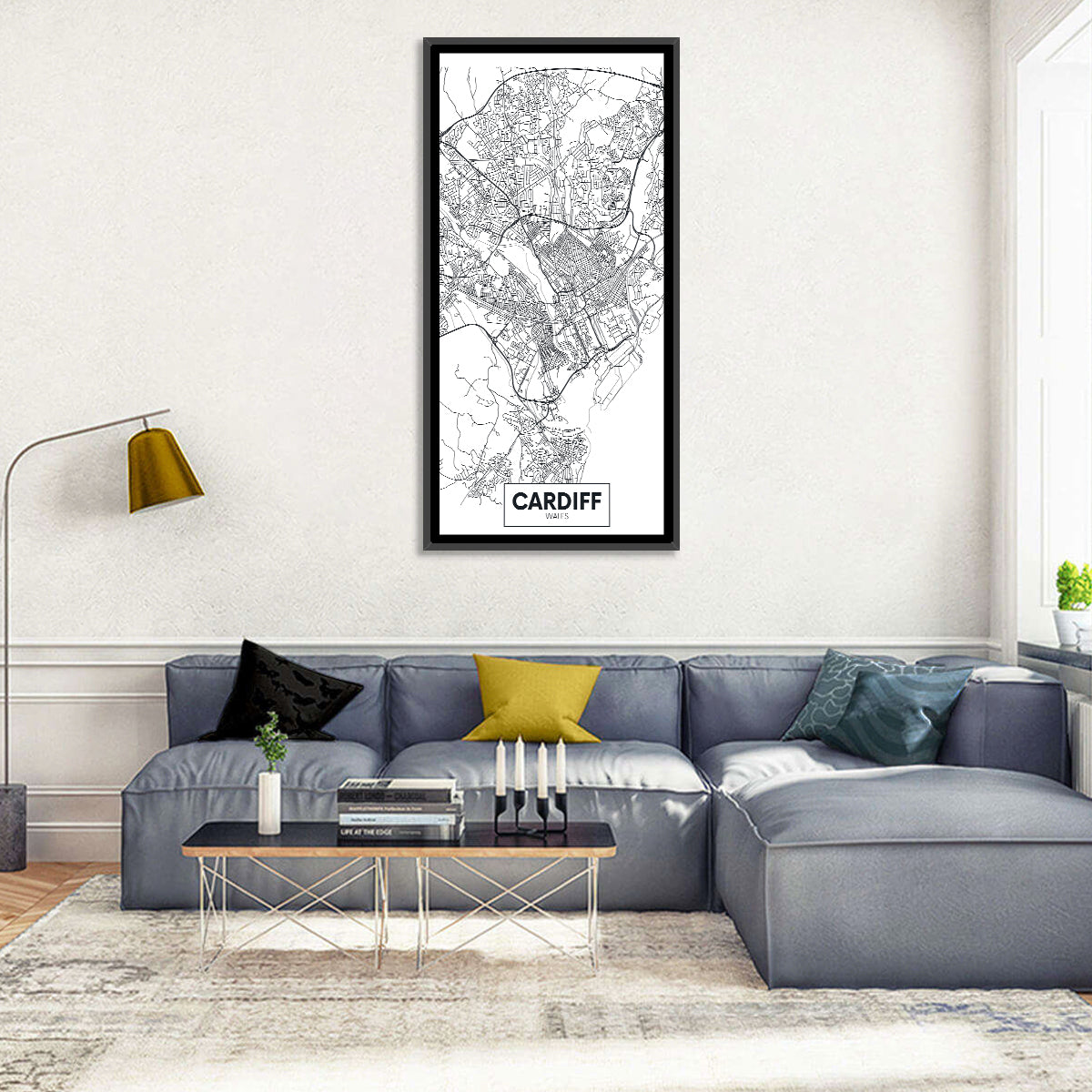 Cardiff City Map Wall Art in a room, portrait