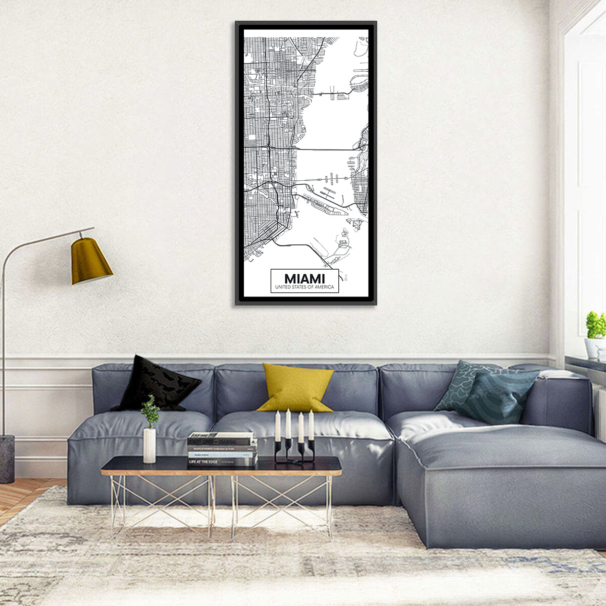 Miami City Map Wall Art in a room, portrait