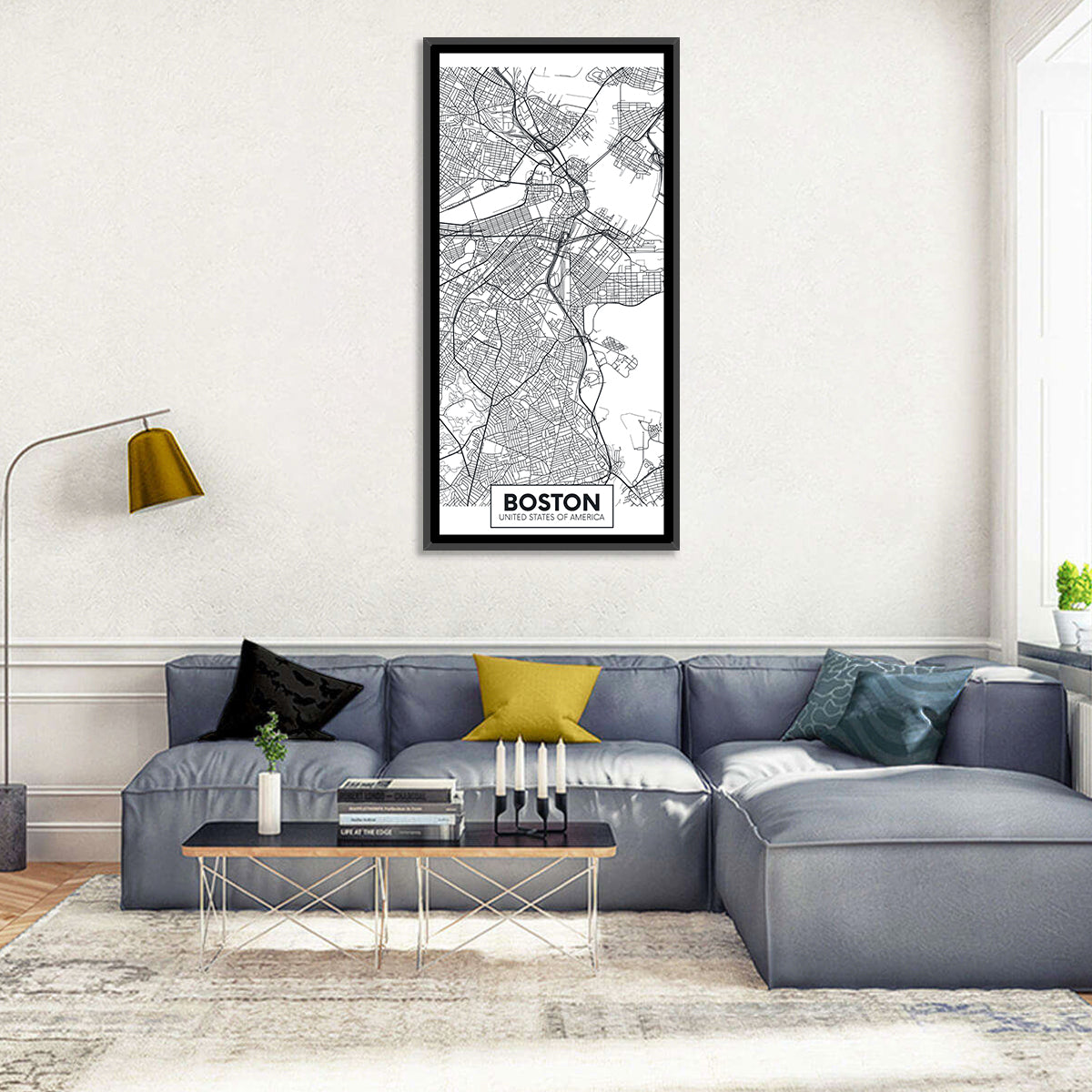 Boston City Map Wall Art in a room, portrait