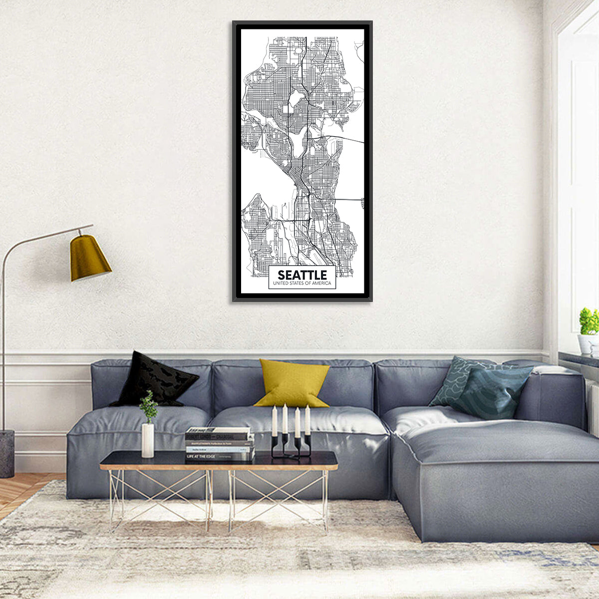 Seattle City Map Wall Art in a room, portrait