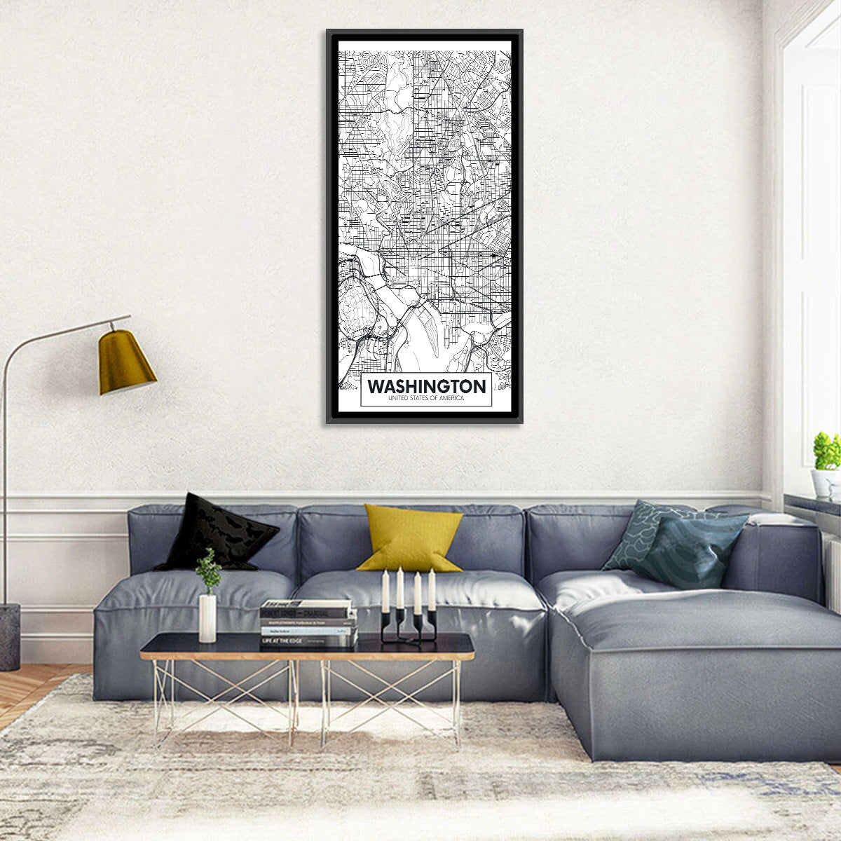 Washington D.c. Map Wall Art in a room, portrait
