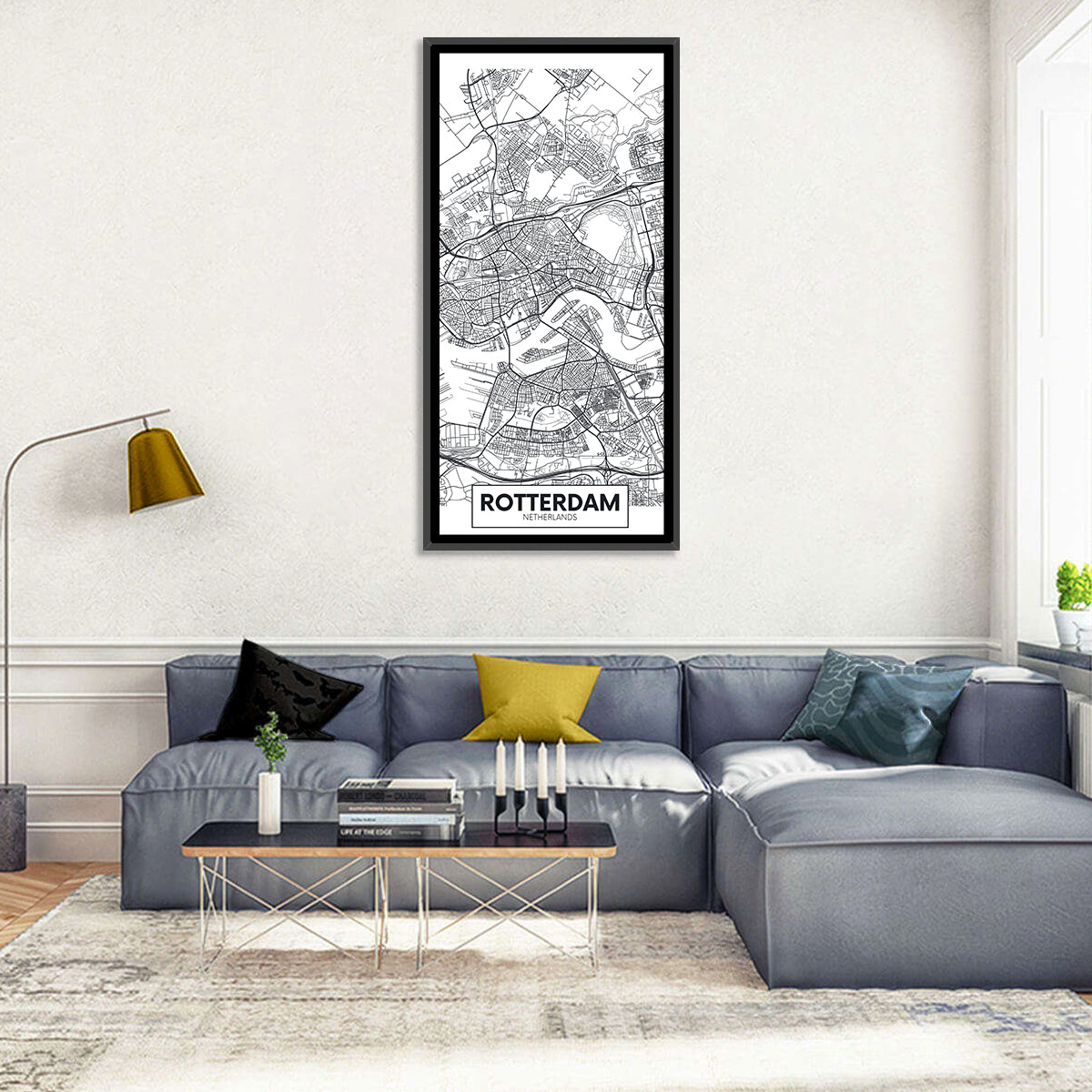 Rotterdam City Map Wall Art in a room, portrait