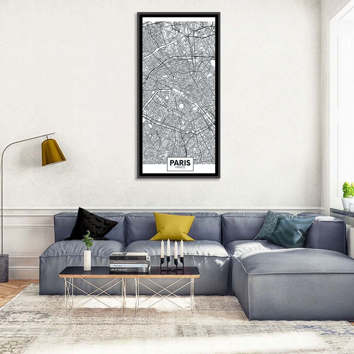 Paris Street Network Map Wall Art in a room, portrait