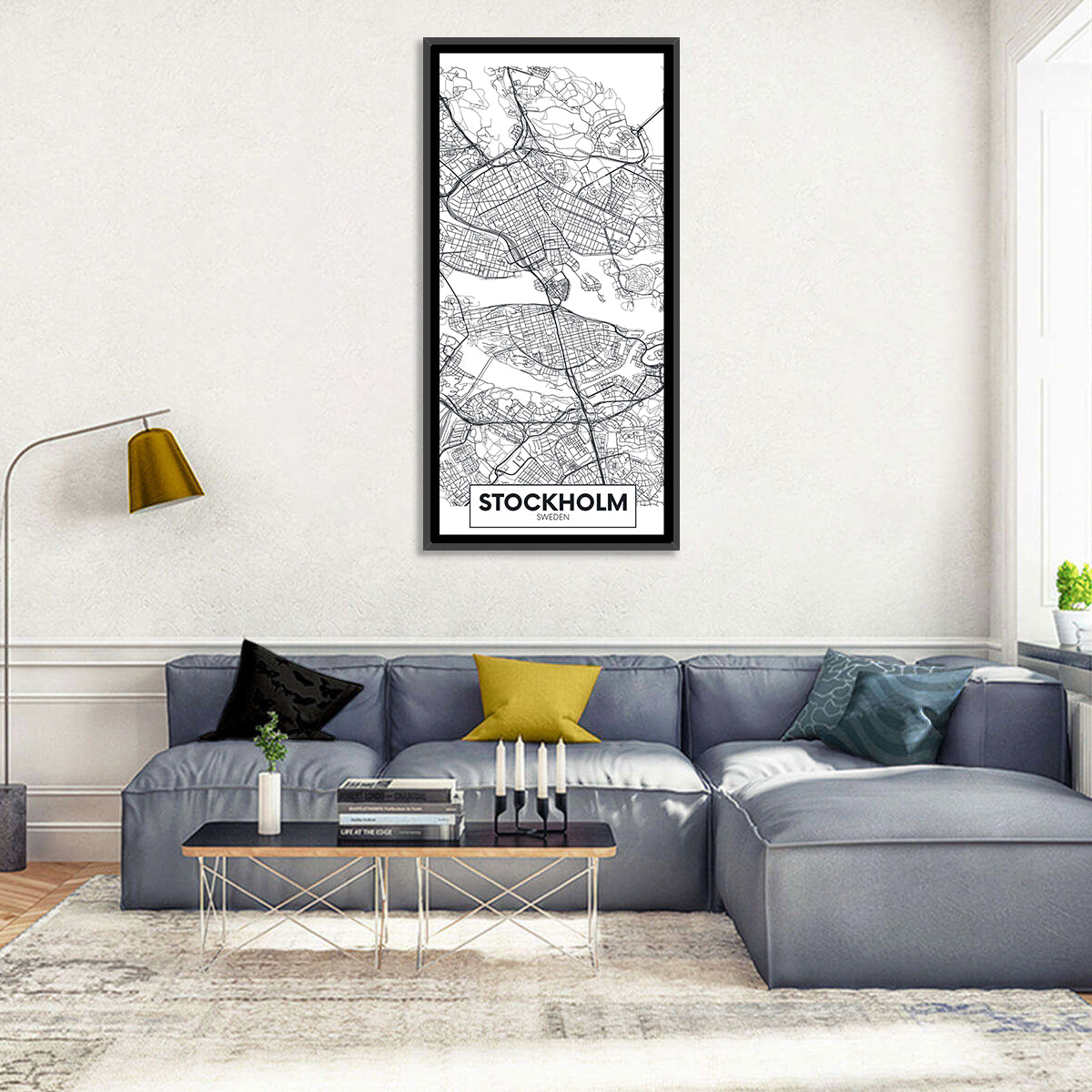 Stockholm City Map Wall Art in a room, portrait