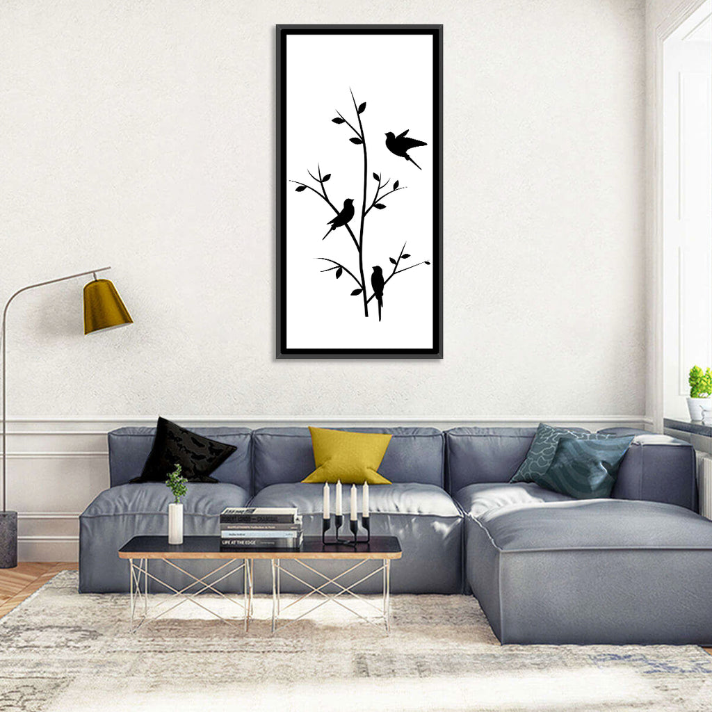 Three Birds on Branch Silhouette Wall Art
