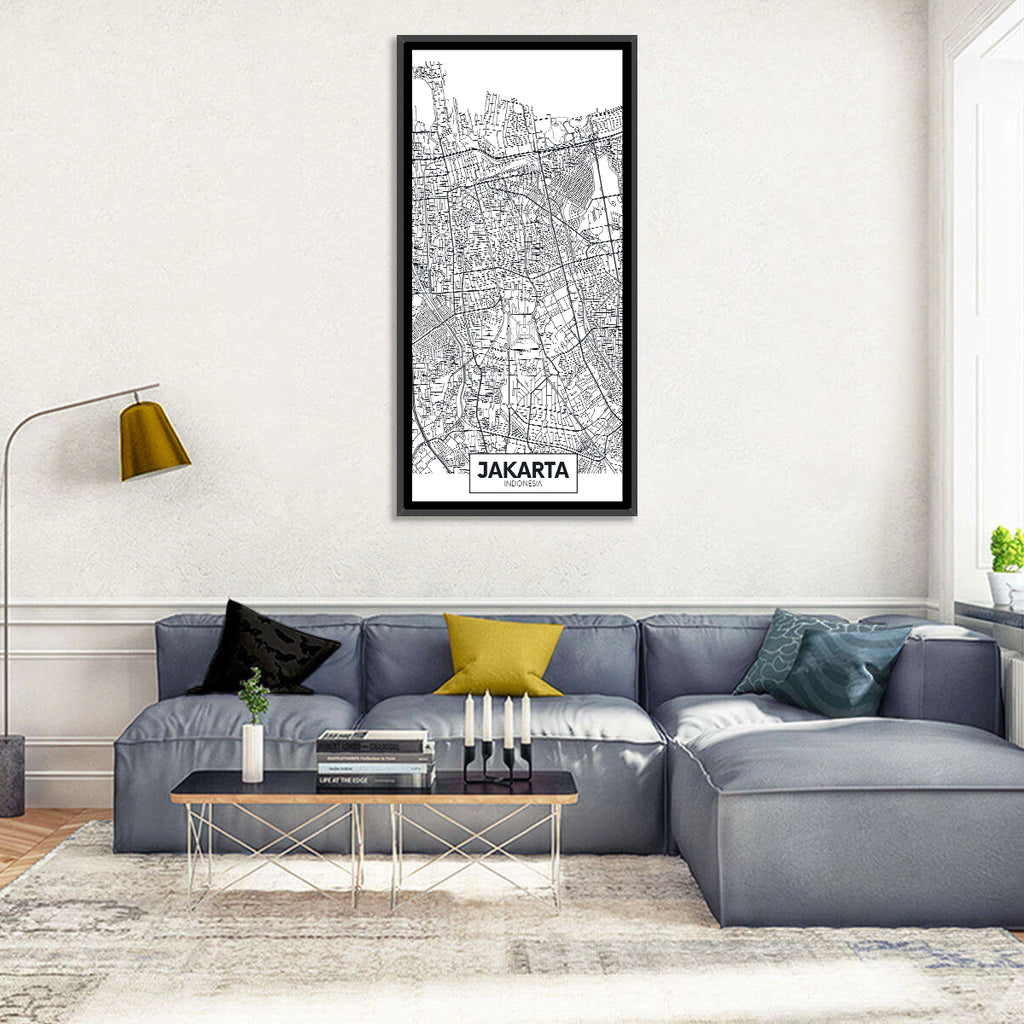 Jakarta Street Grid Map Wall Art