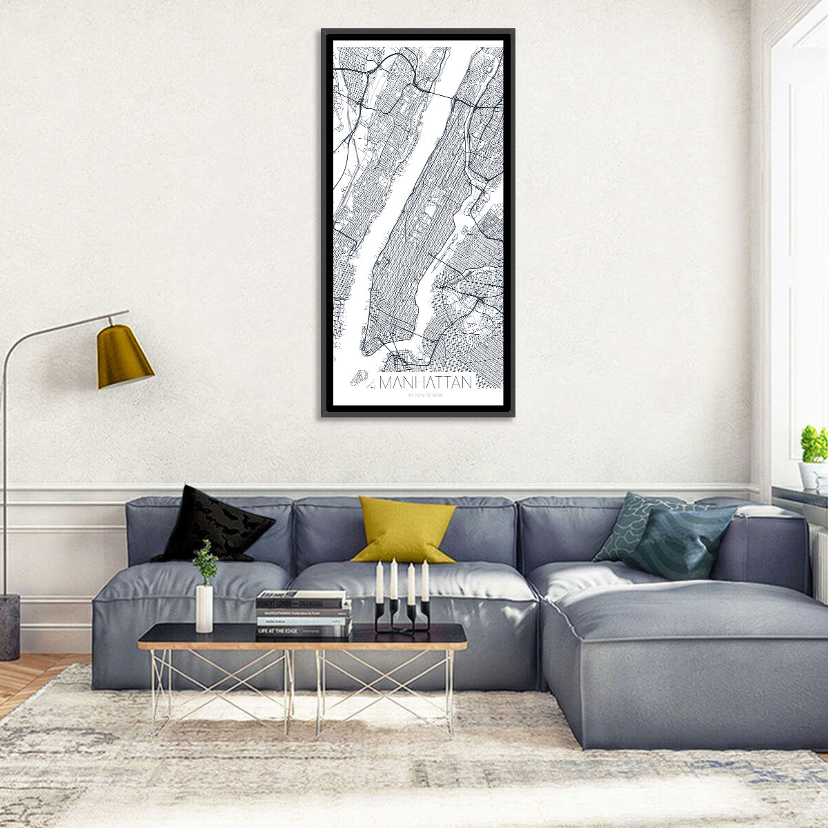 Manhattan Island Map Wall Art in a room, portrait