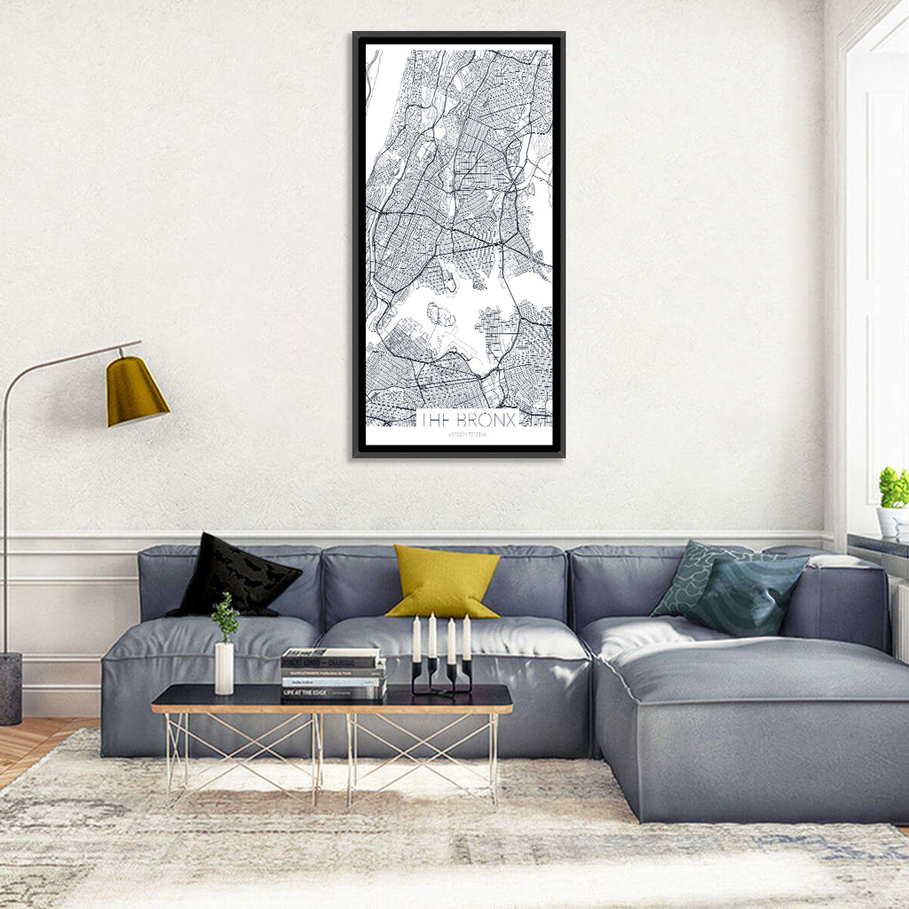 Bronx Black and White Map Wall Art
