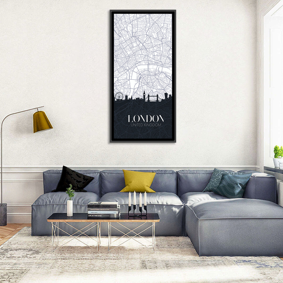 London Skyline Map Wall Art in a room, portrait