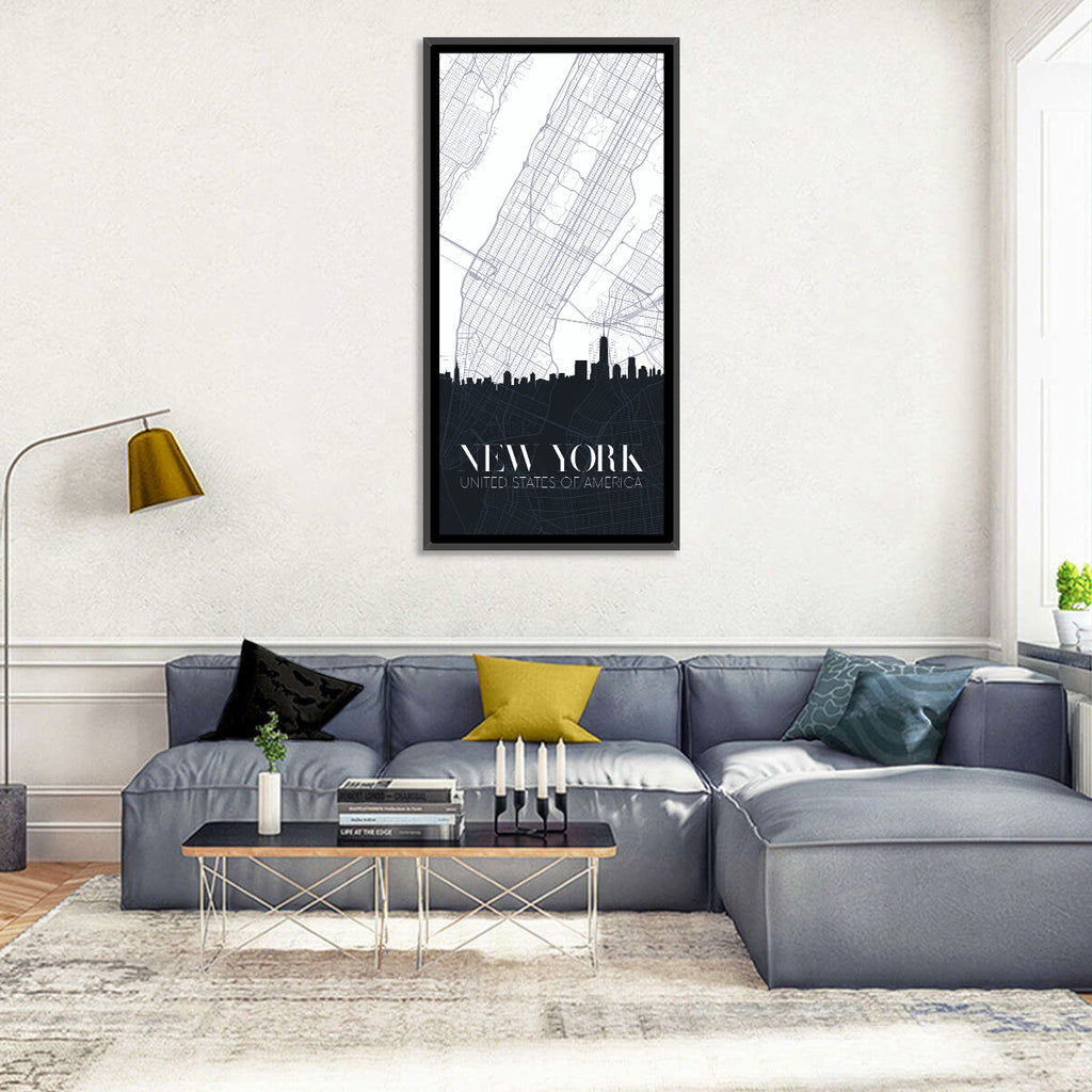 Manhattan Map with Skyline Wall Art
