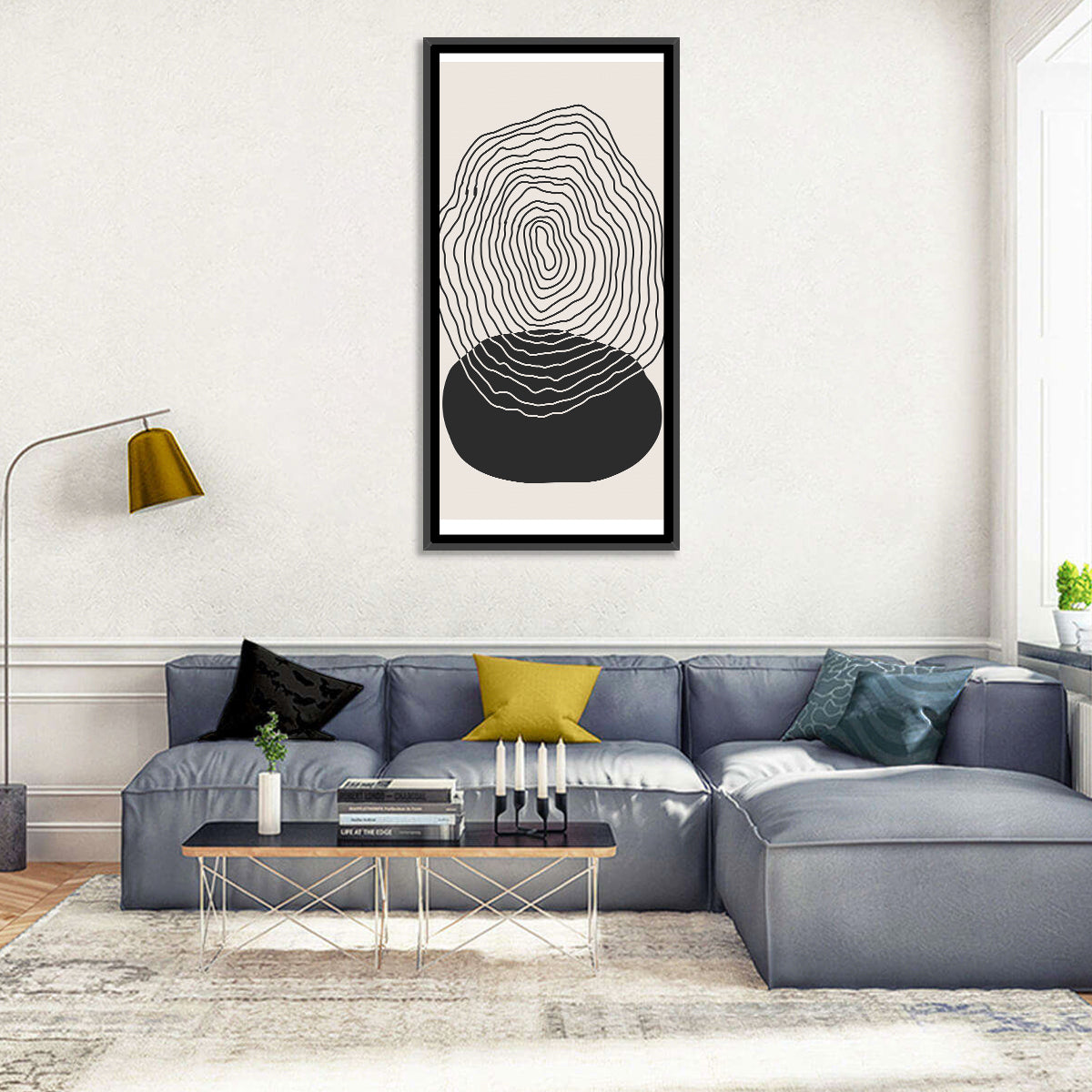 Sun Shadow Abstract Wall Art in a room, portrait
