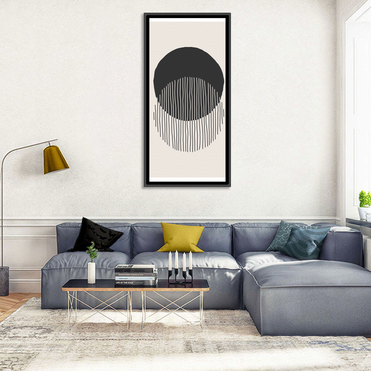 Moon Eclipse Minimalist Wall Art in a room, portrait