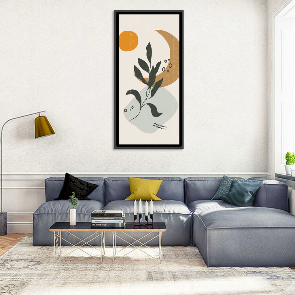 Leafy Branch with Sun and Moon Wall Art