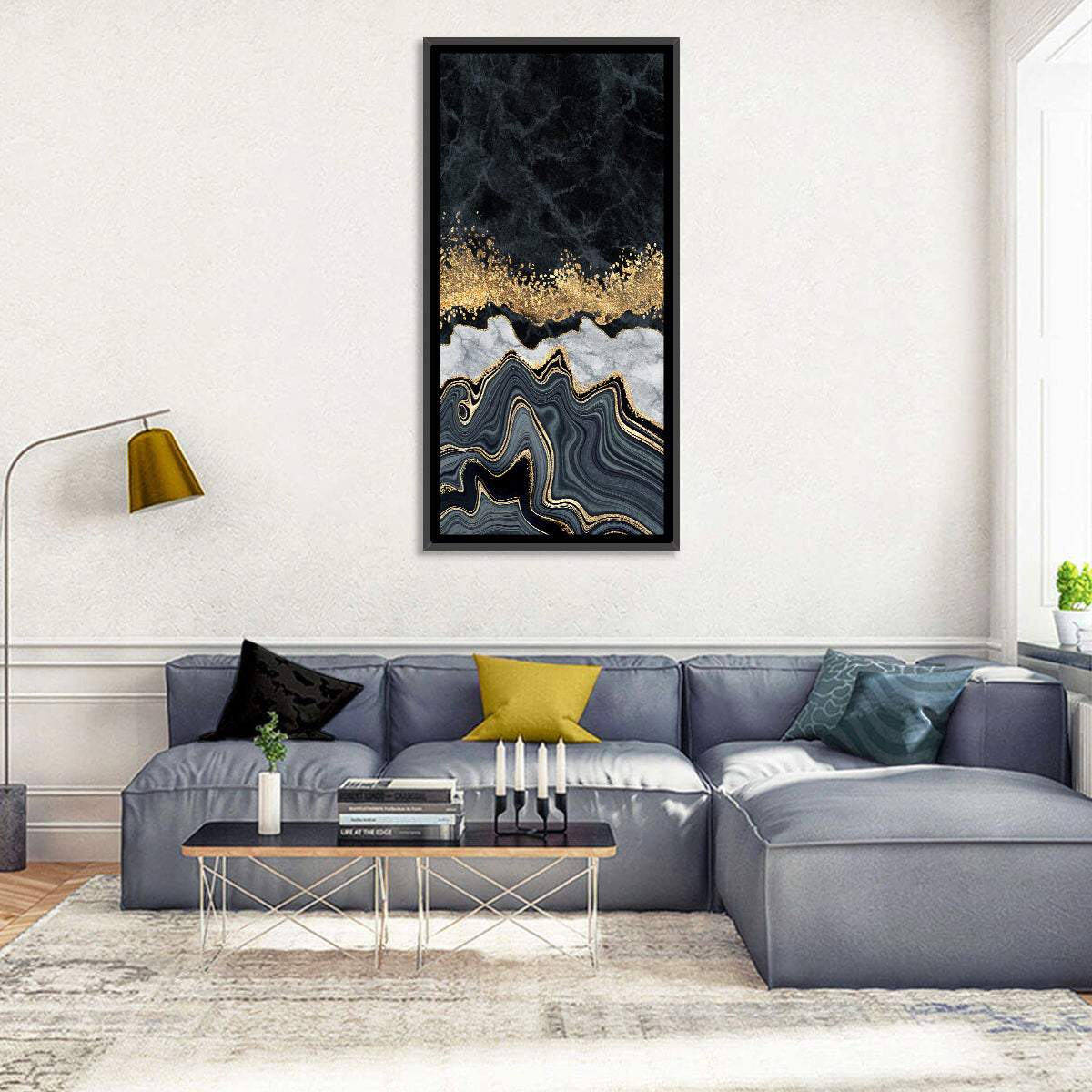 Black Gold River Wall Art in a room, portrait