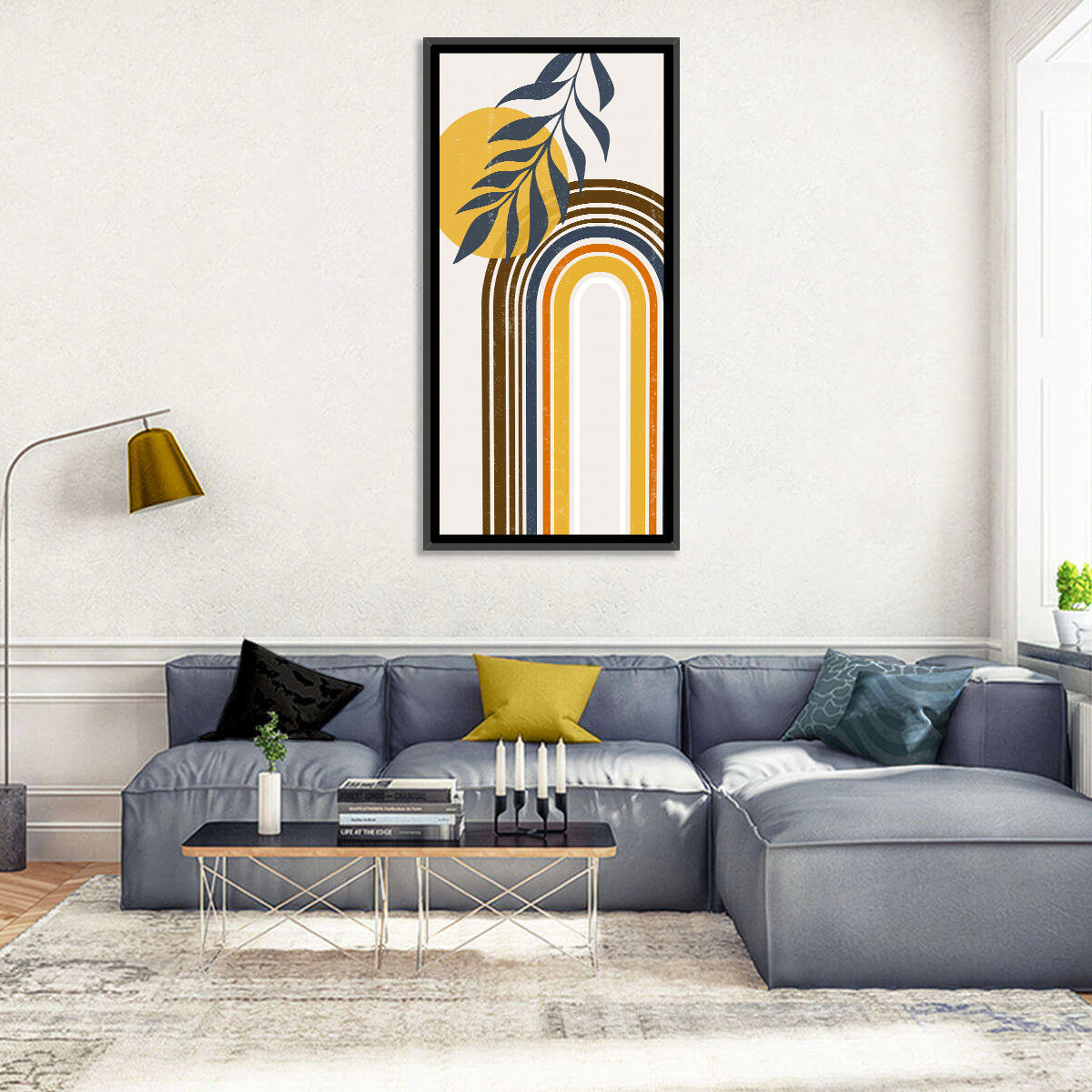 Boho Concentric Sun Arch Wall Art in a room, portrait