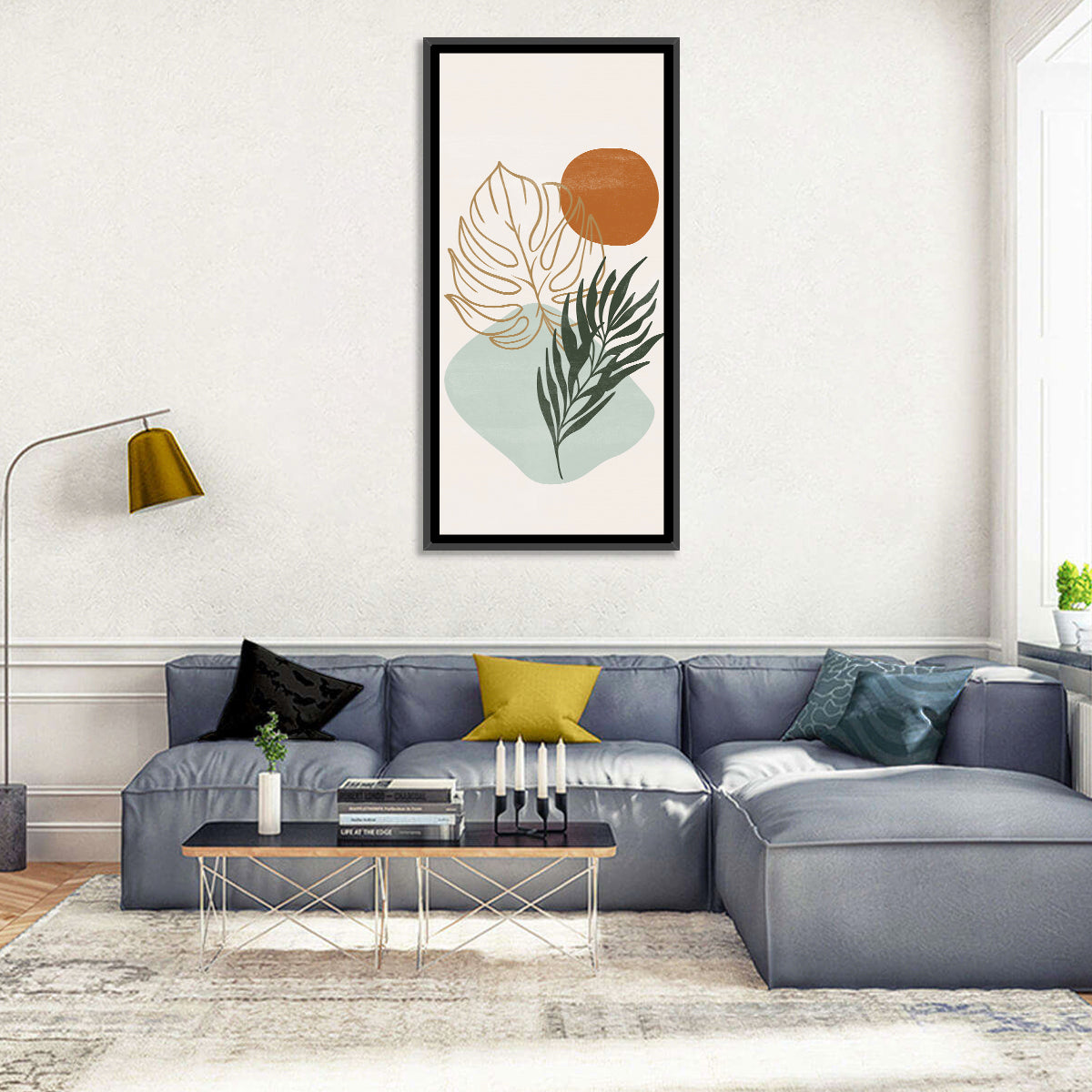 Monstera Sun Botanical Composition Wall Art in a room, portrait