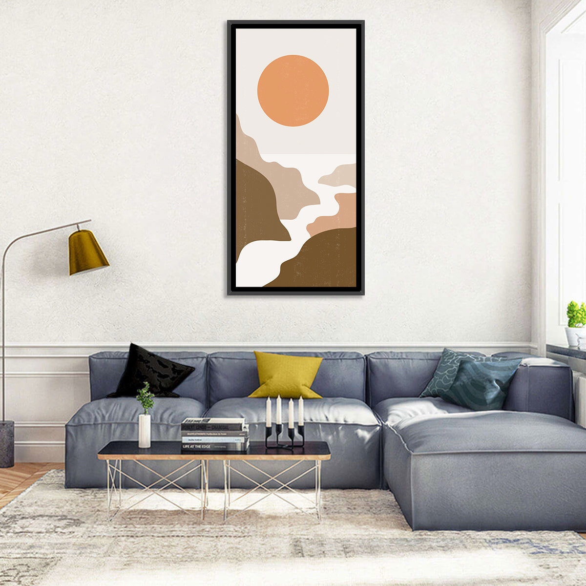 Sun Over Canyon River Wall Art in a room, portrait