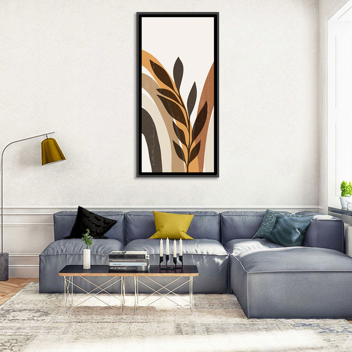 Tropical Boho Leaf Arches Wall Art in a room, portrait
