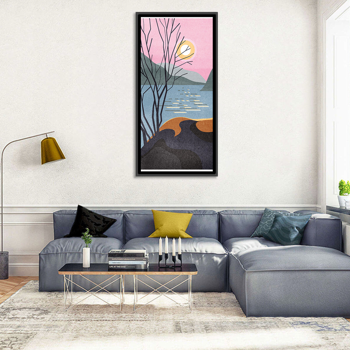 Sunset Over Lake with Bare Tree Wall Art
