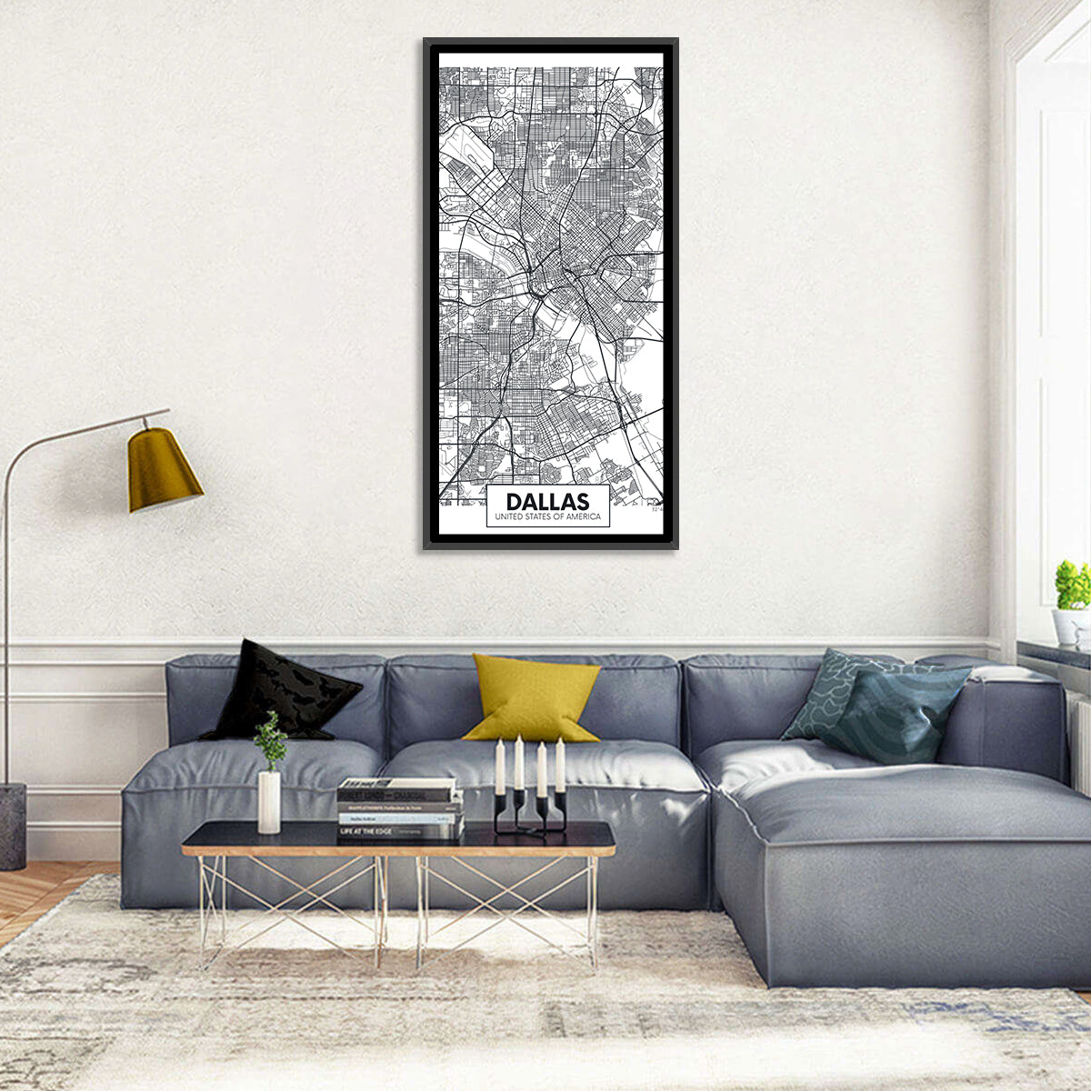 Dallas City Map with Coordinates Wall Art