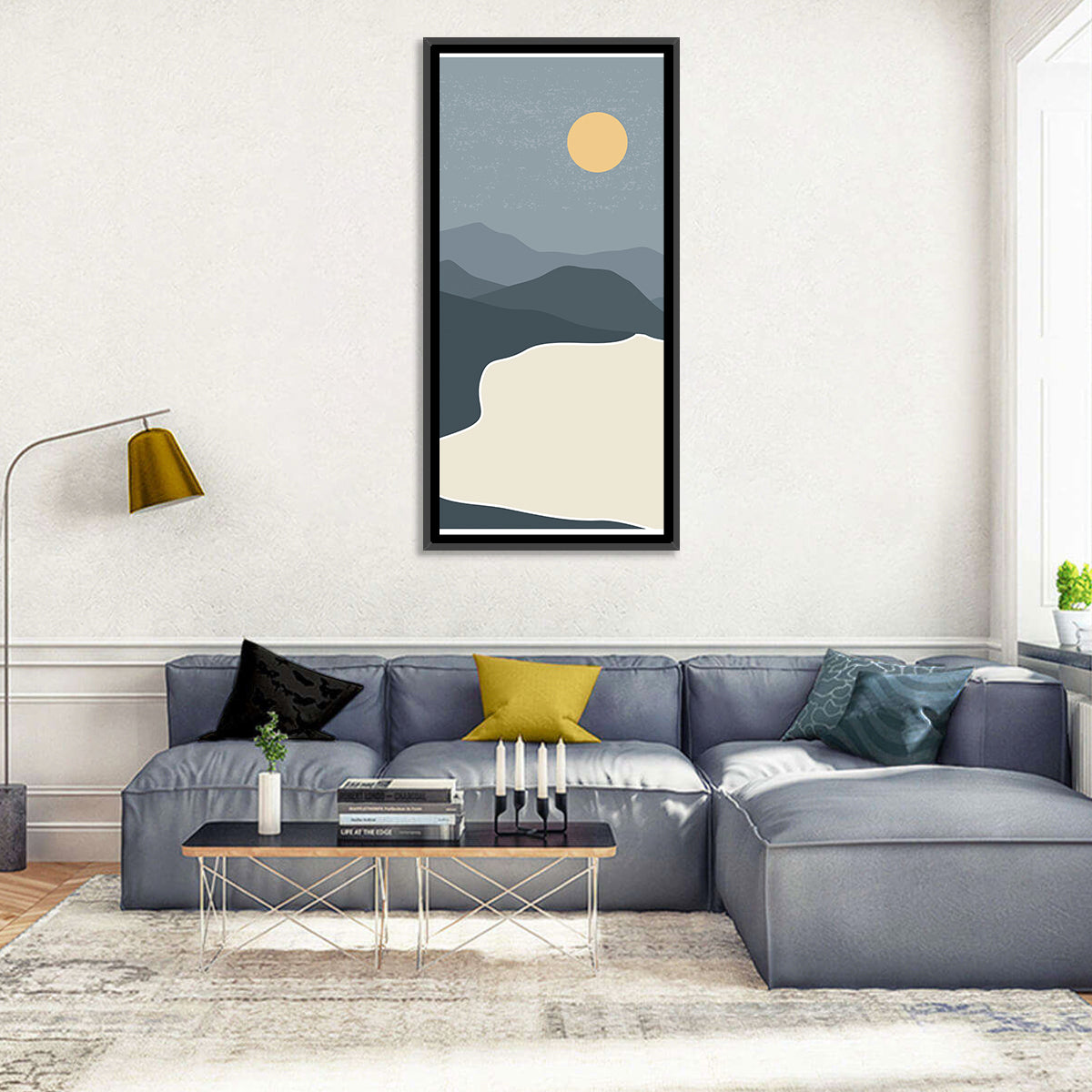 Sandy Mountains at Dusk Wall Art in a room, portrait